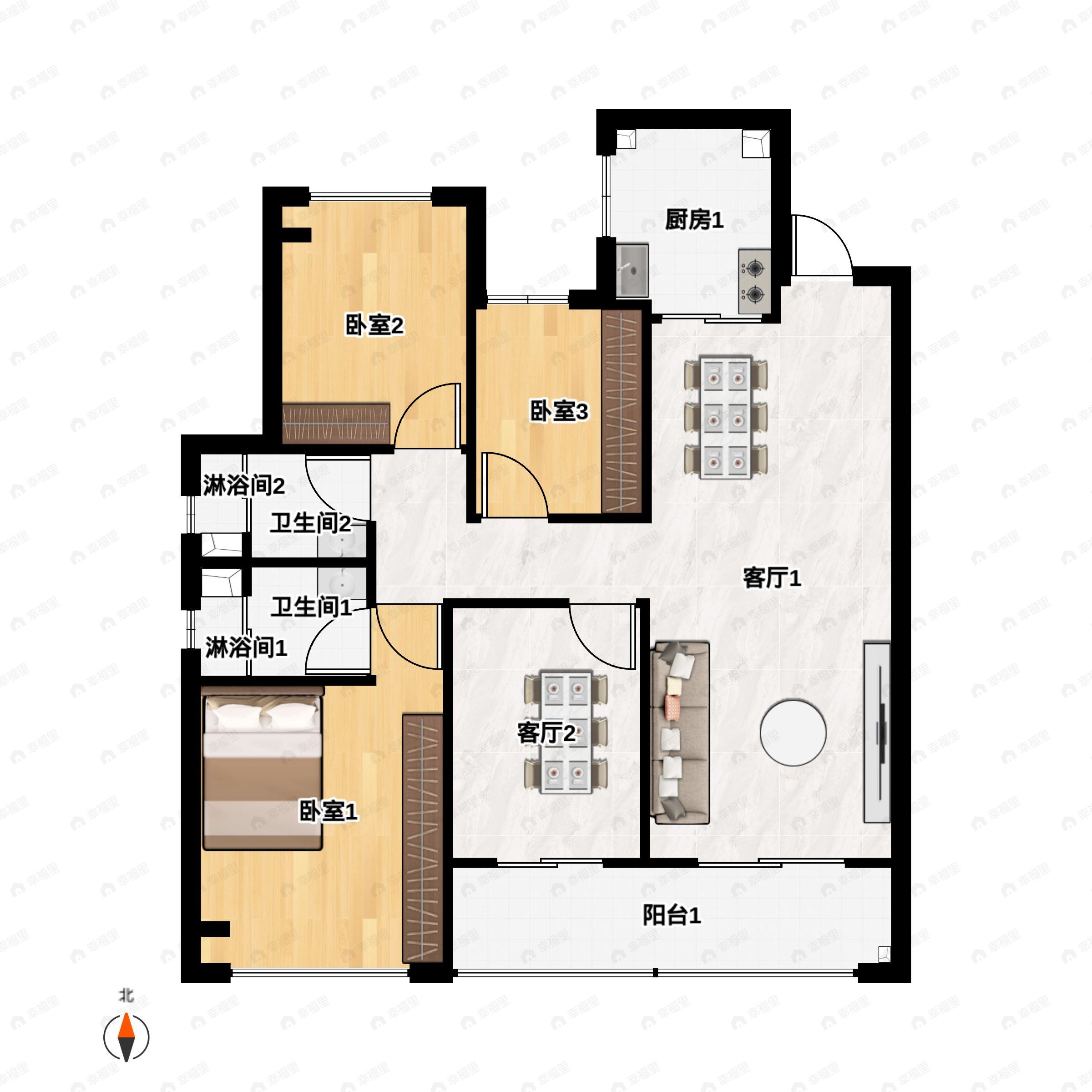 4室2厅2卫建面135平南|北户型图