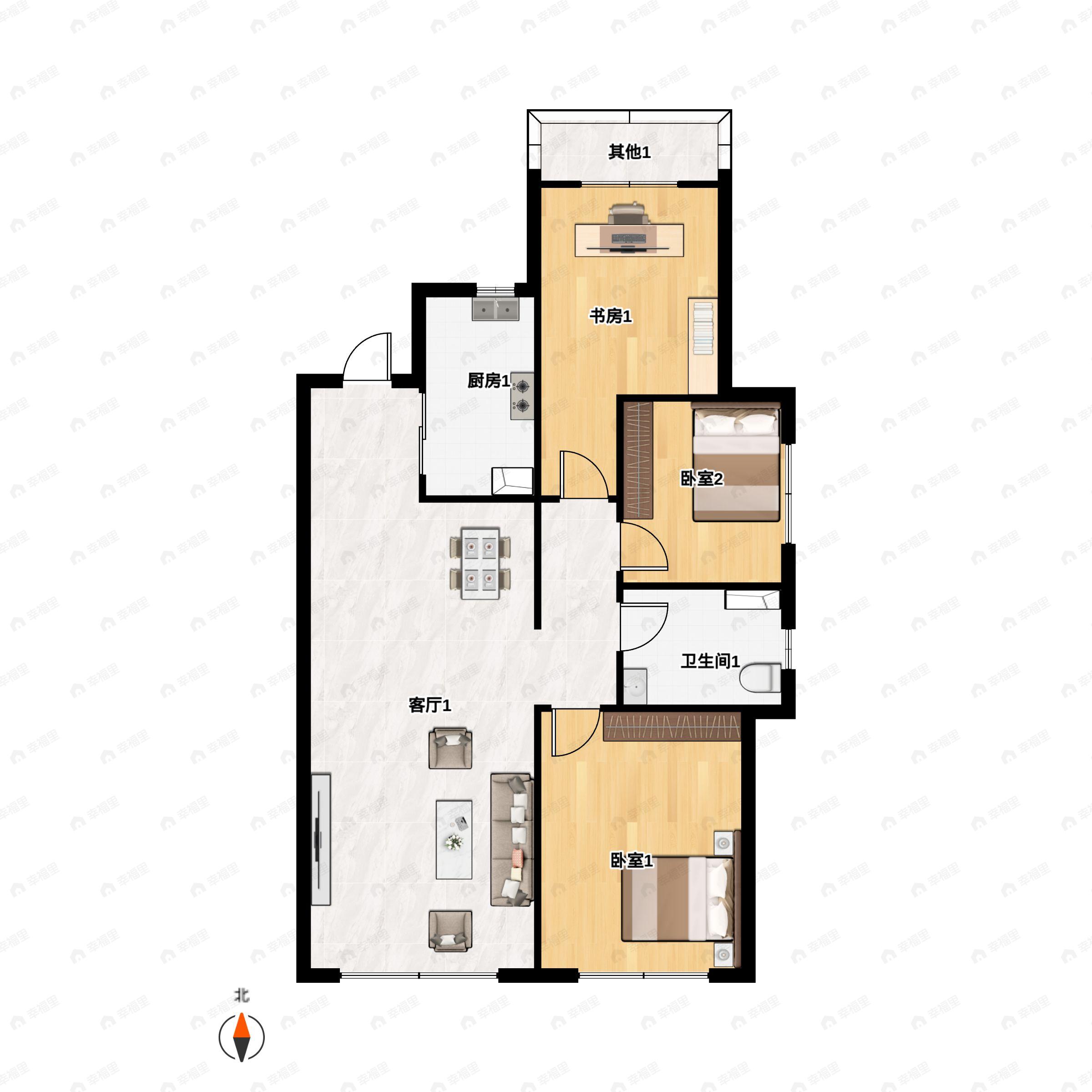 汇龙花溪半岛3室2厅1卫户型图