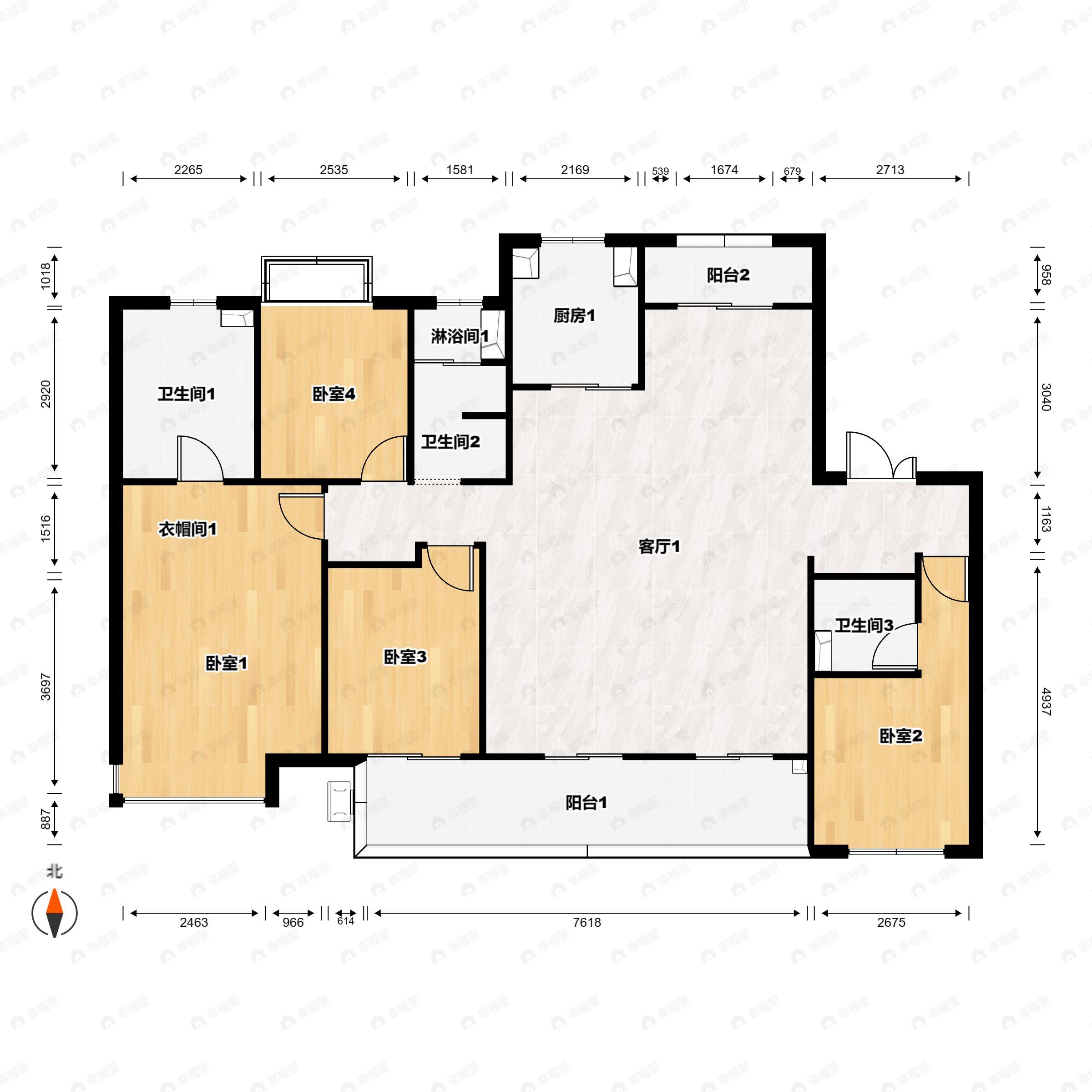 4室2厅3卫建面167平户型图