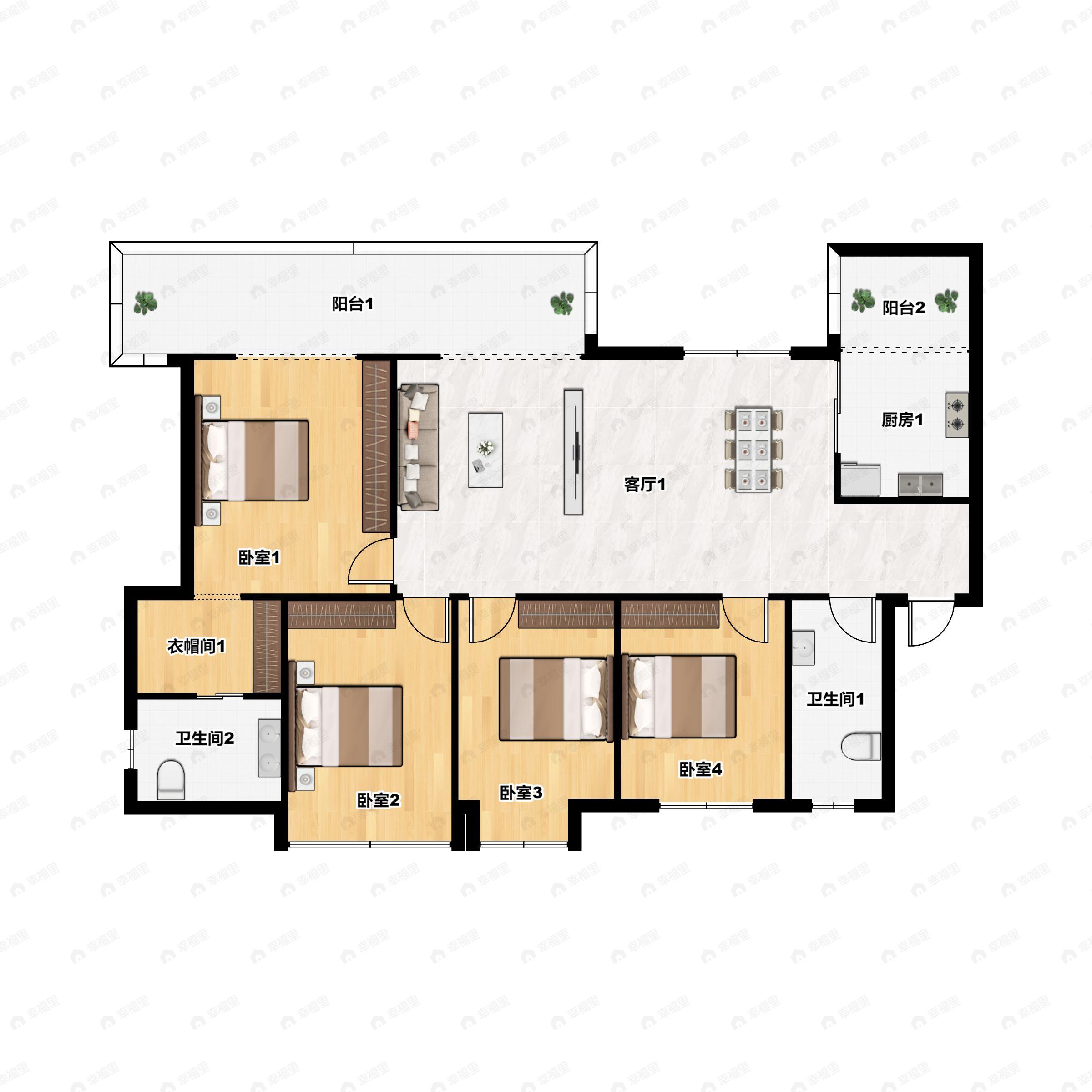 4室2厅2卫建面132平南户型图