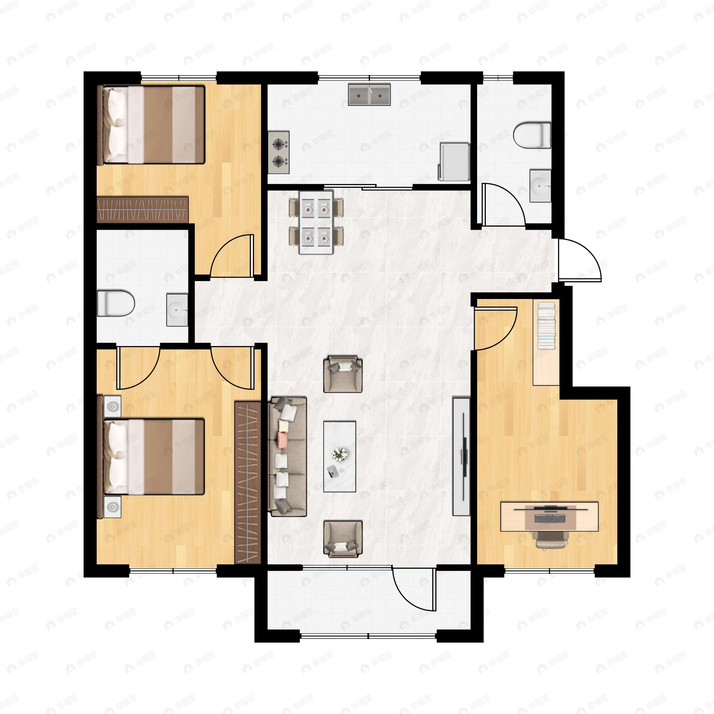 3室2厅2卫建面114平户型图