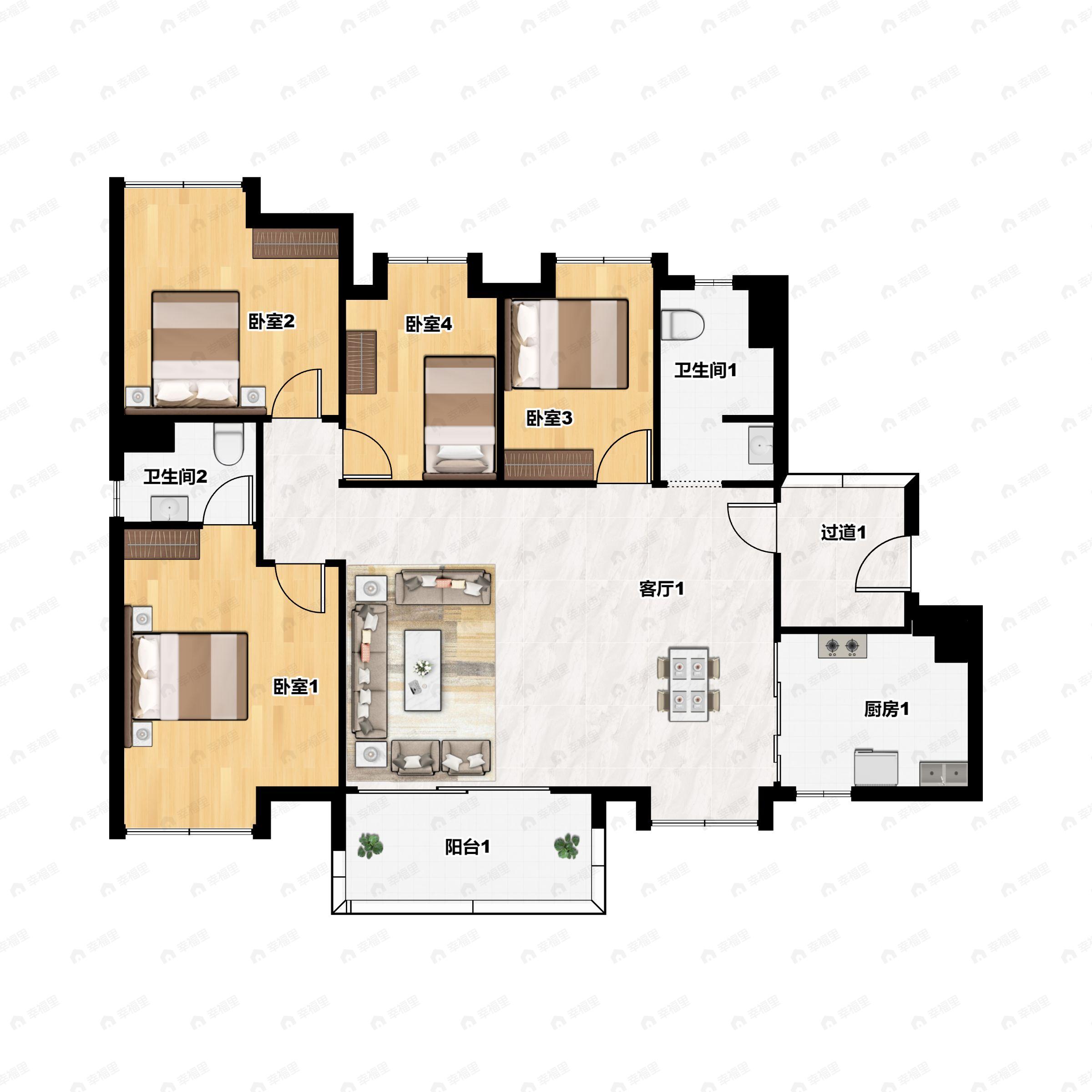 保利罗兰国际4期4室2厅2卫户型图