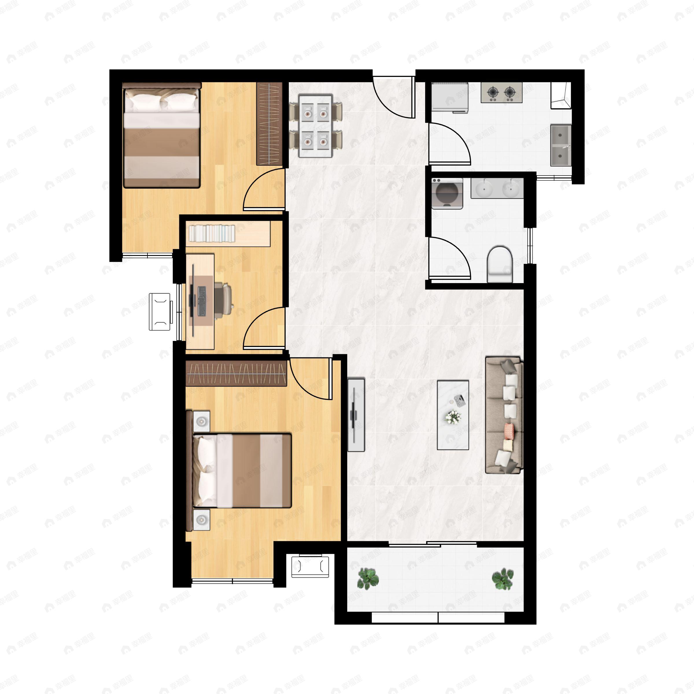 3室2厅1卫建面100平户型图