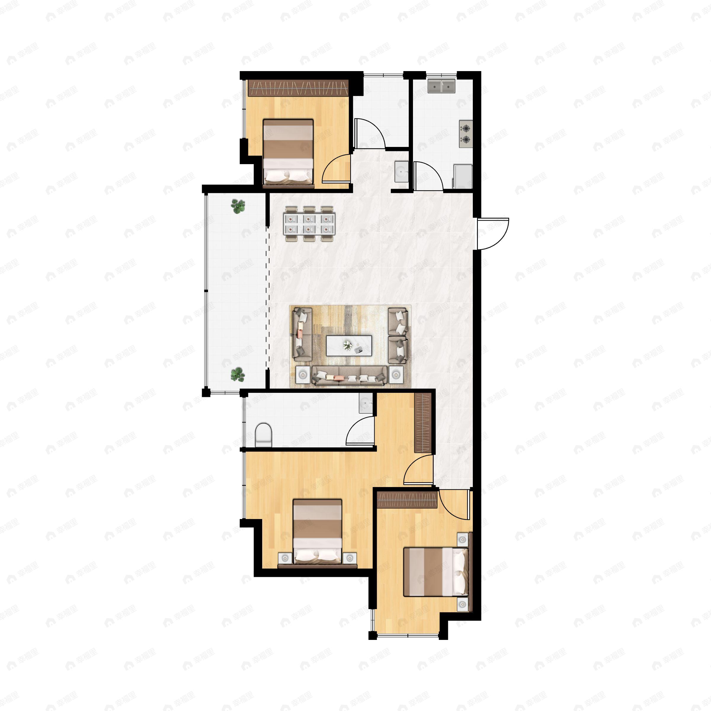 3室2厅2卫建面138m²北|南户型图