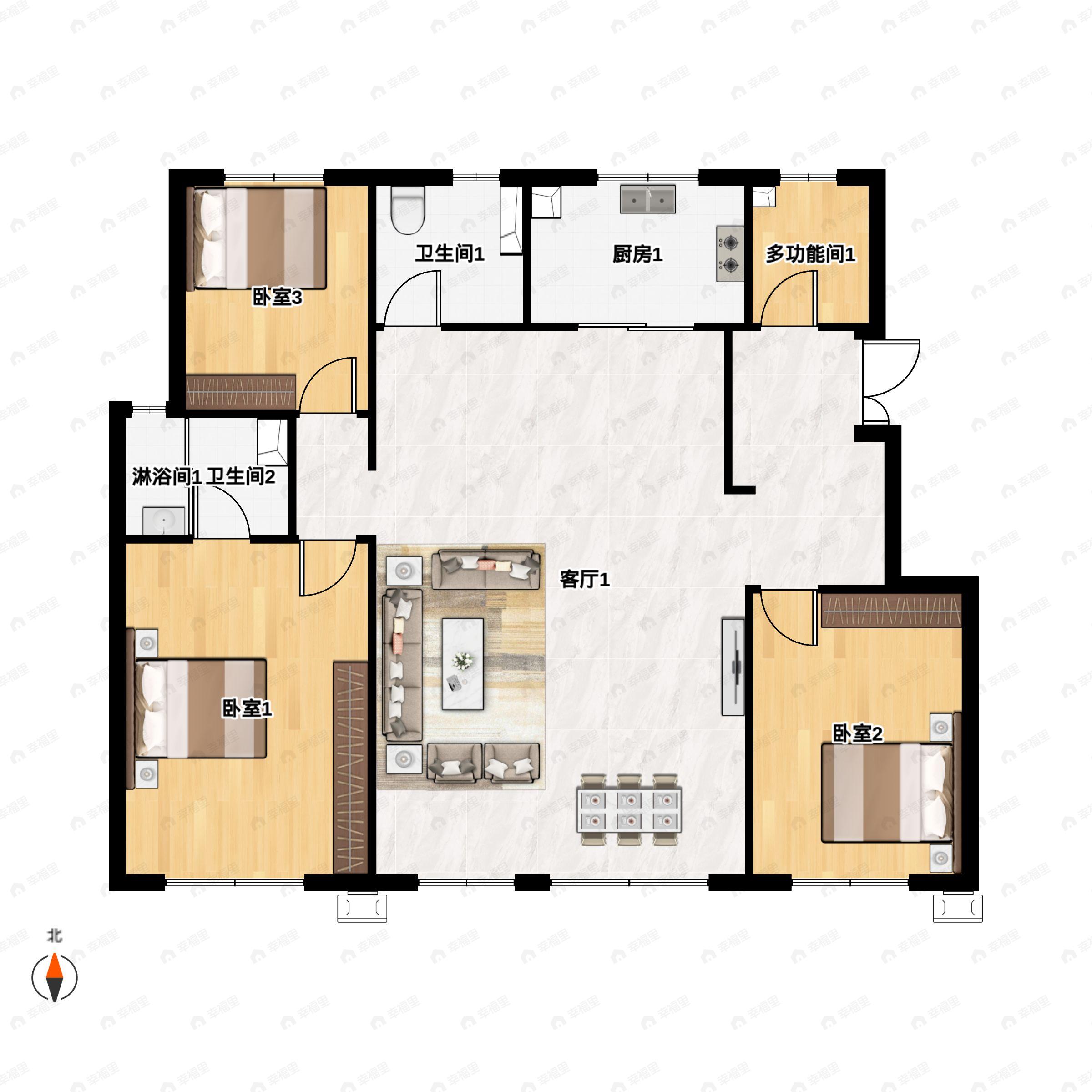 3室2厅2卫建面135平北|南户型图