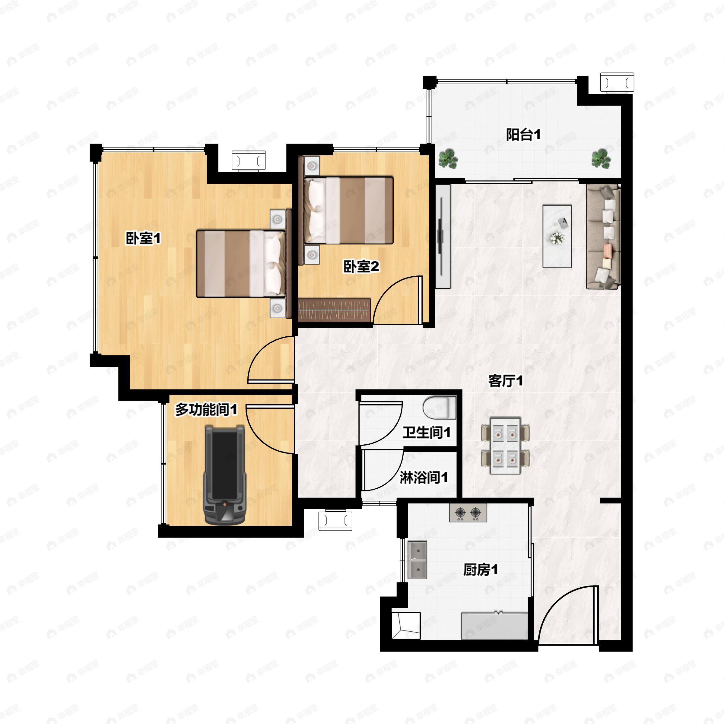 3室2厅1卫建面71m²北户型图