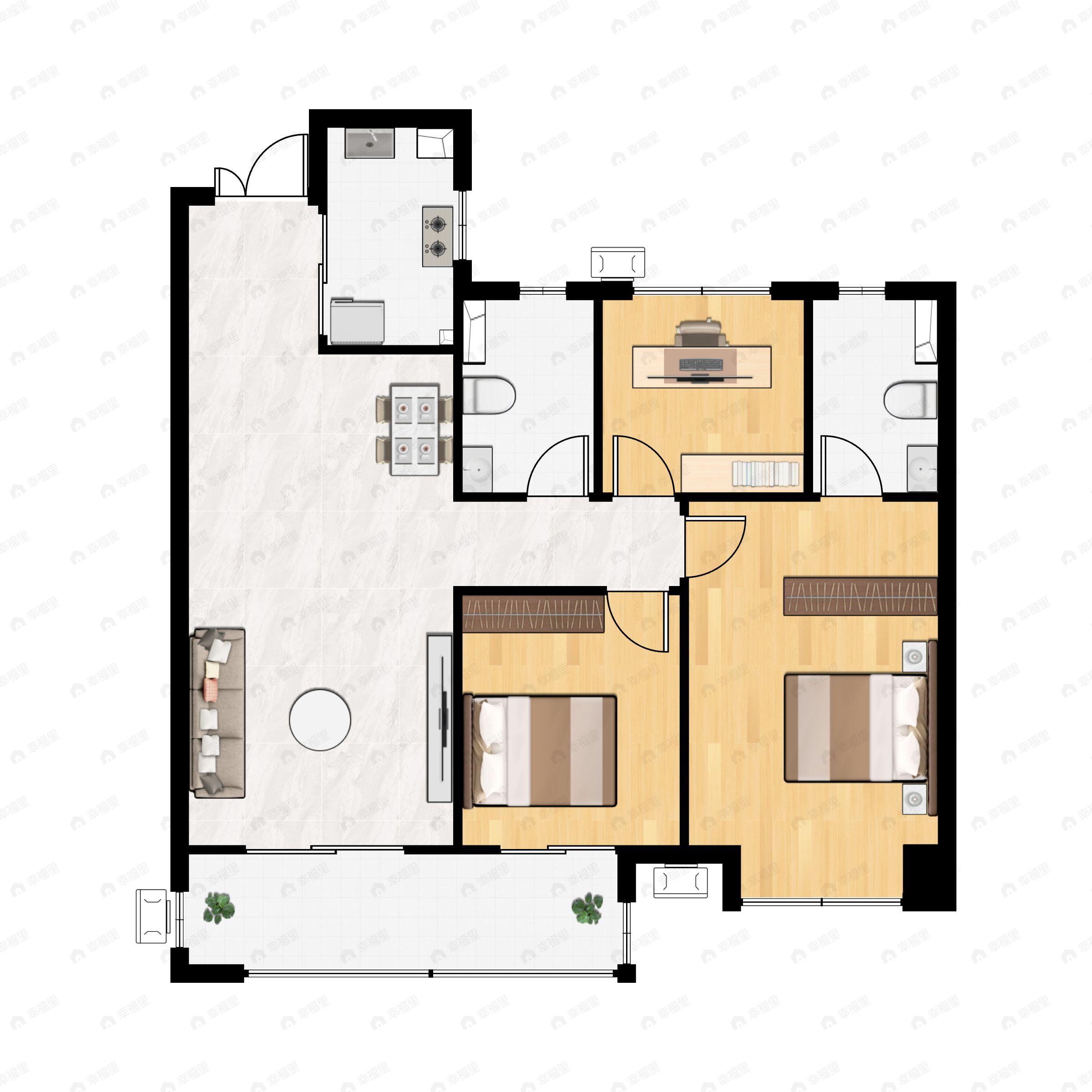3室2厅2卫建面106平户型图