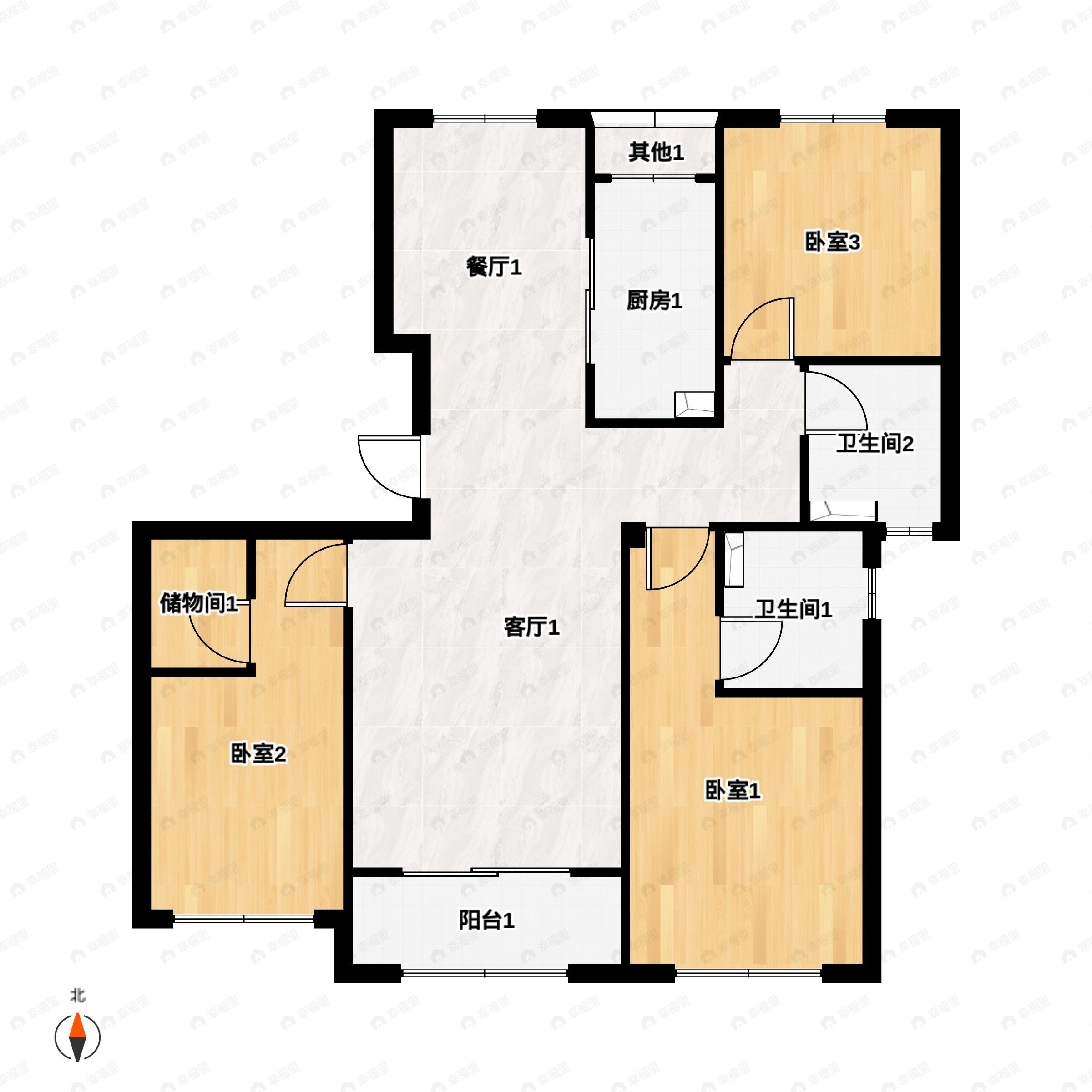 3室2厅2卫建面140平户型图
