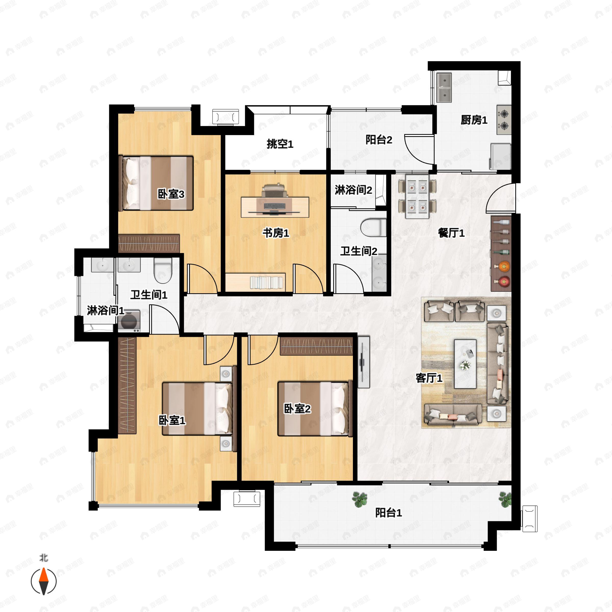 4室2厅2卫建面162平户型图