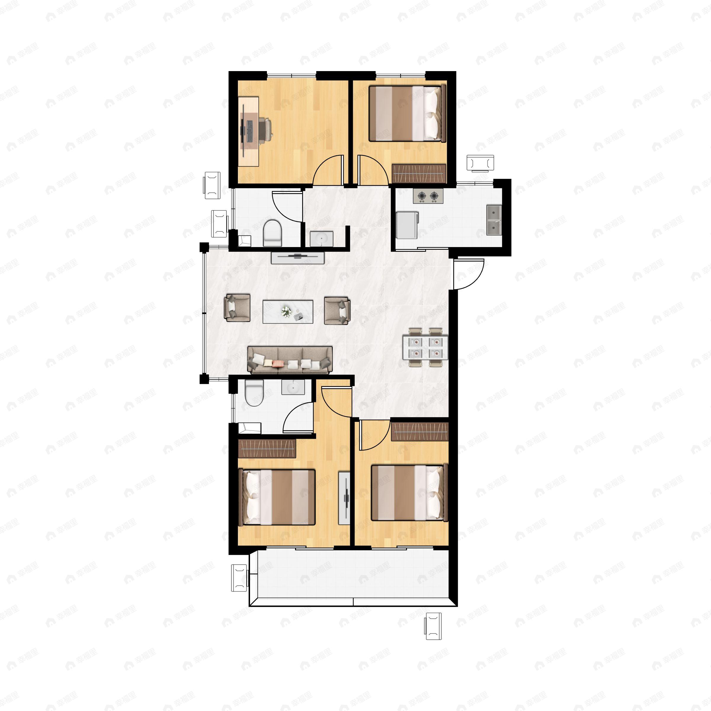 4室2厅2卫建面130平南户型图
