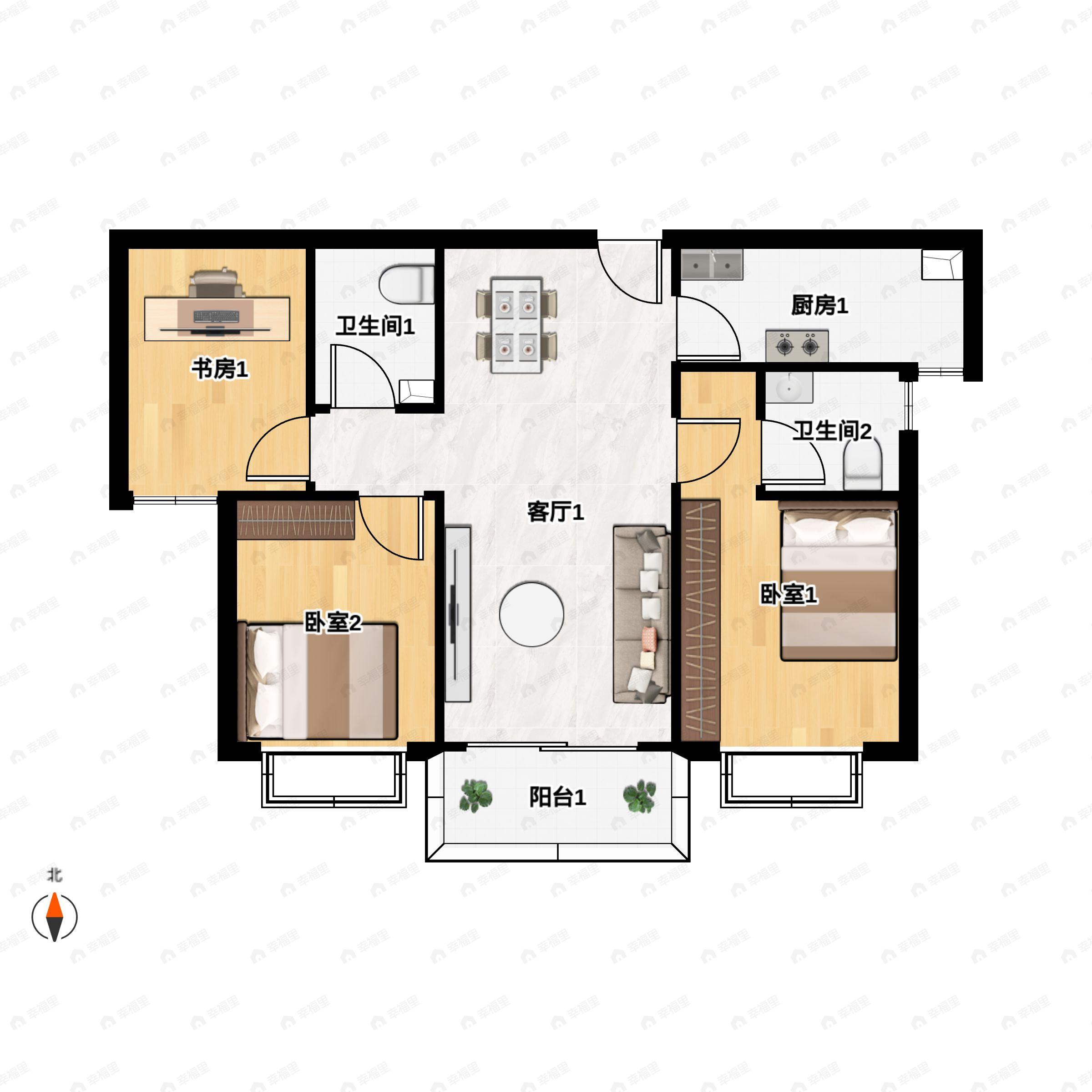 3室2厅2卫建面99平户型图
