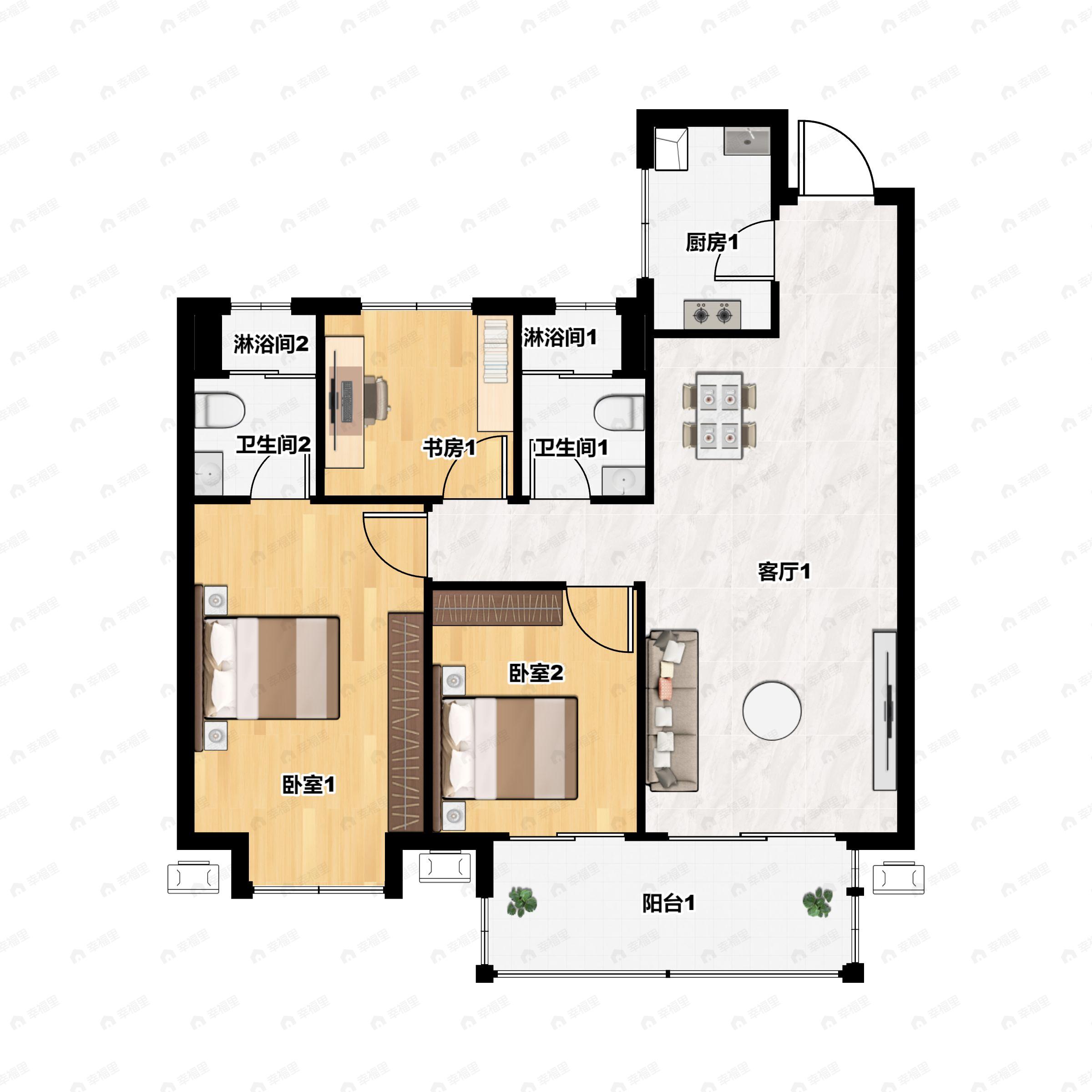 昆明安宁吾悦广场3室2厅1卫户型图