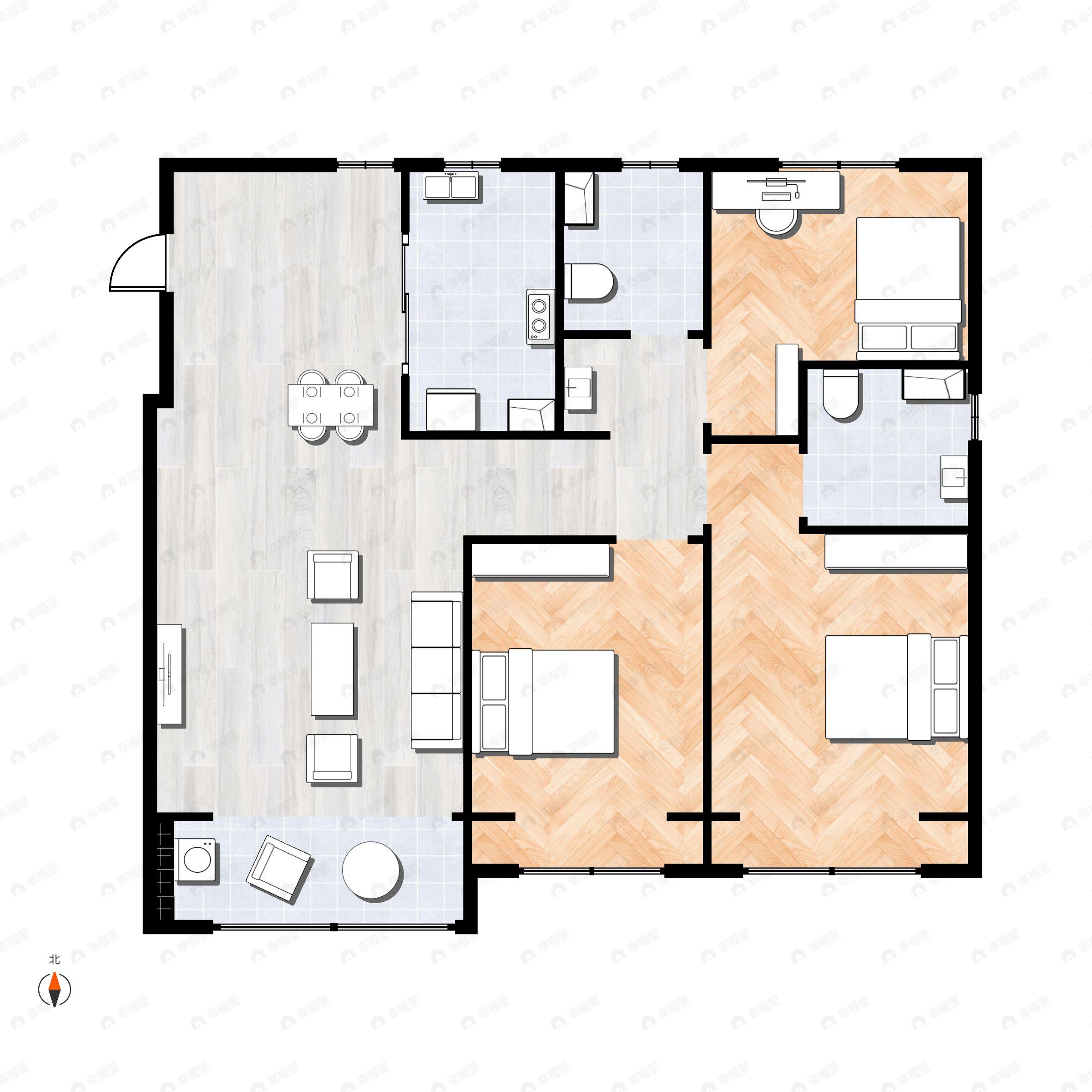 3室2厅2卫建面120平北|南户型图