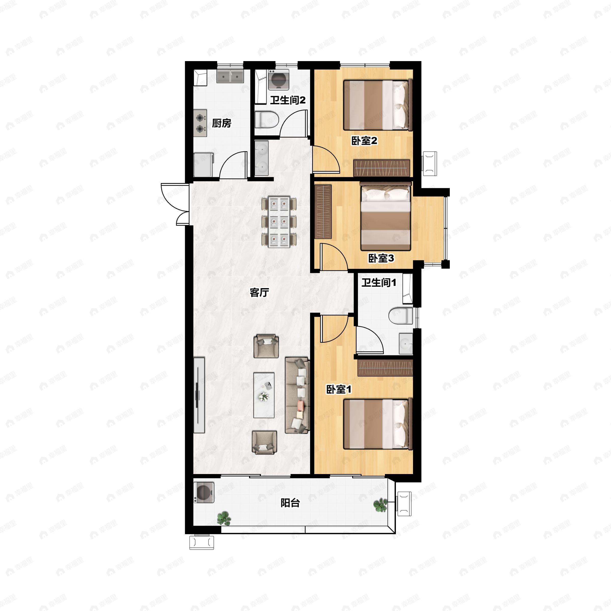 3室2厅2卫建面116平户型图
