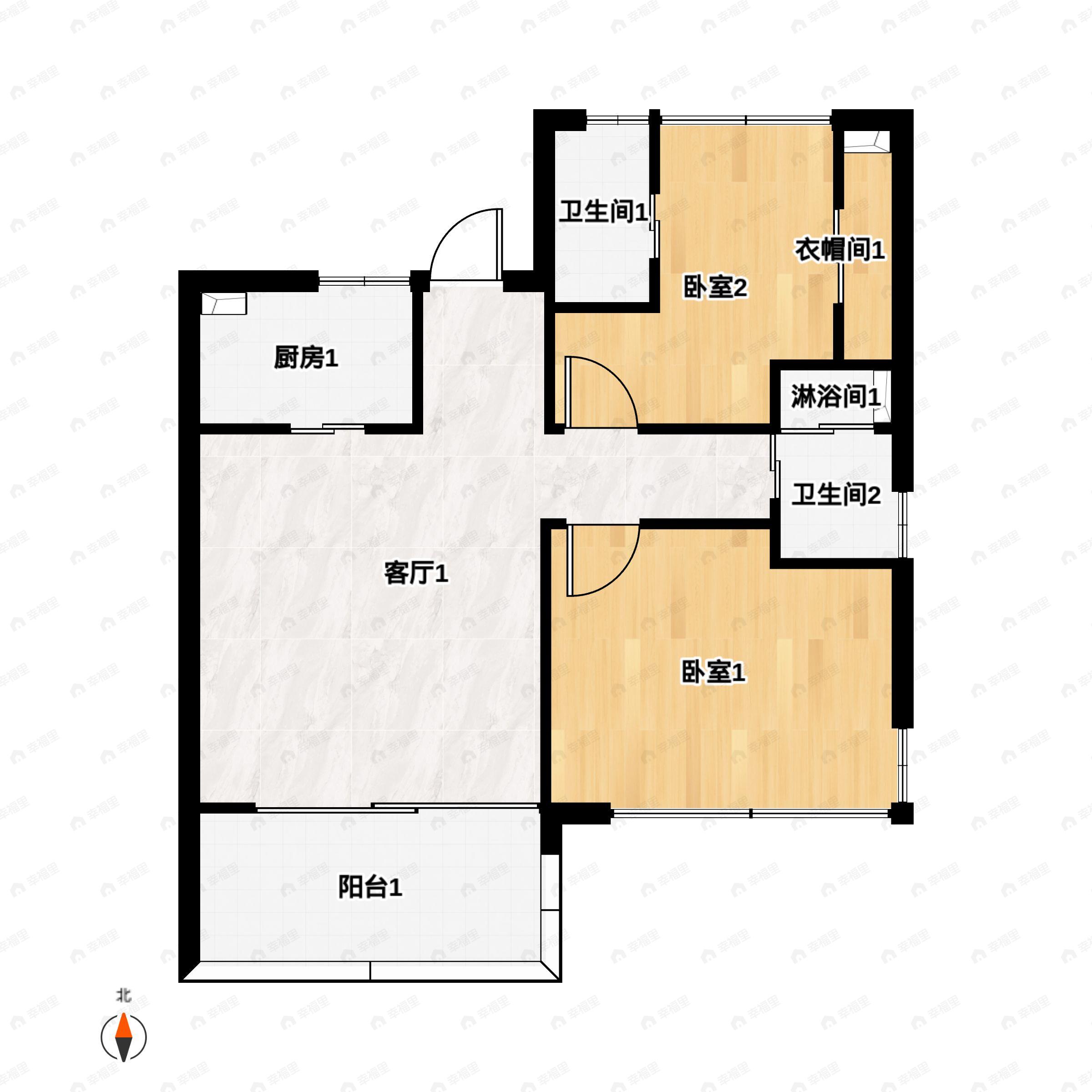 2室2厅2卫建面84平户型图