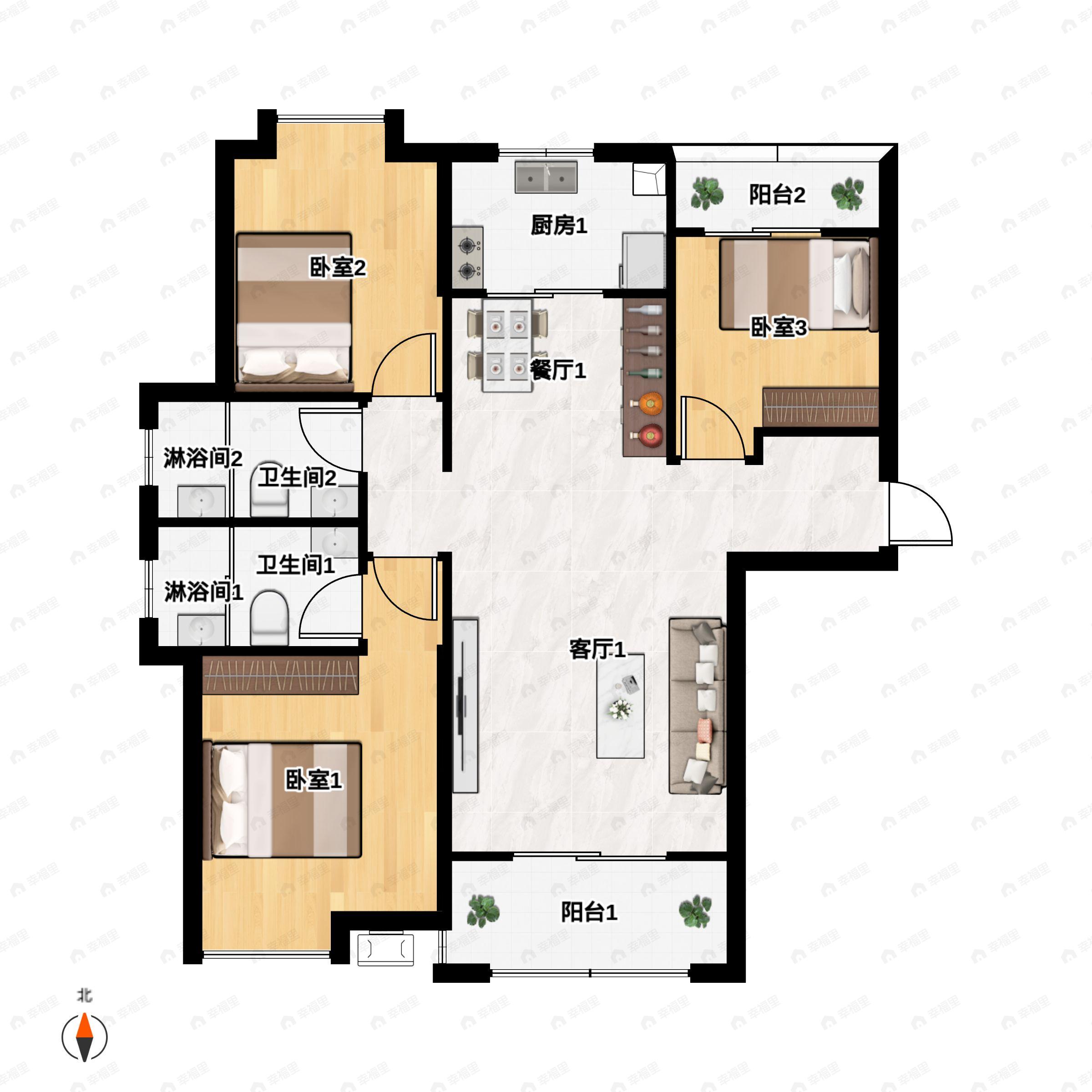 3室2厅2卫建面111平undefined户型图