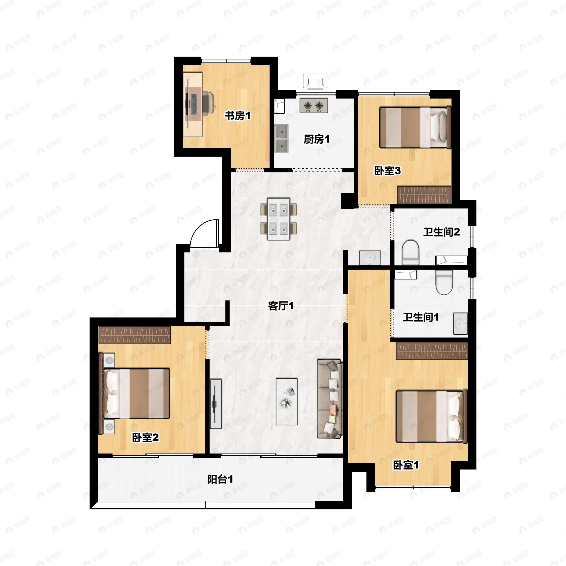 4室2厅2卫建面135平南户型图
