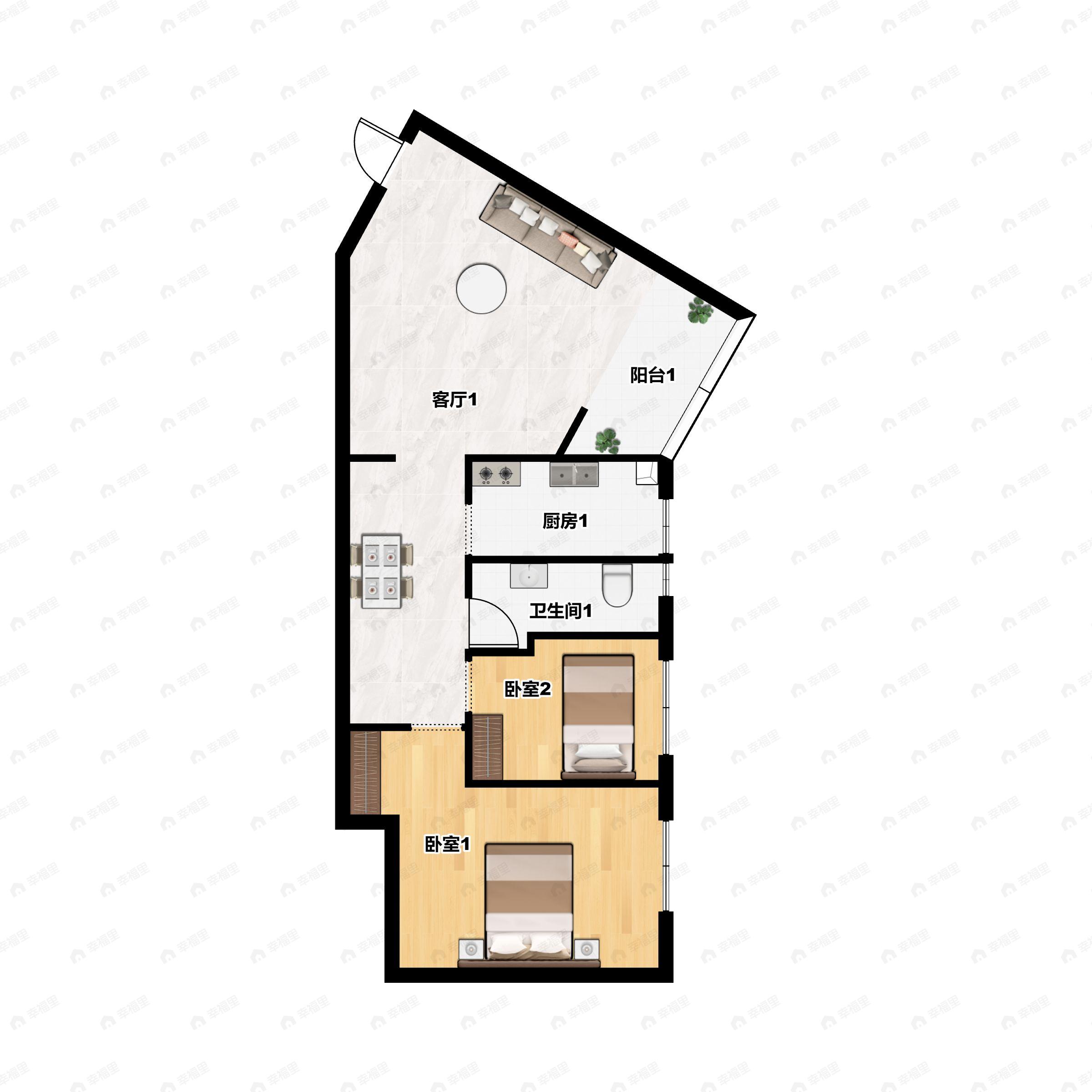 2室2厅1卫建面71平undefined户型图