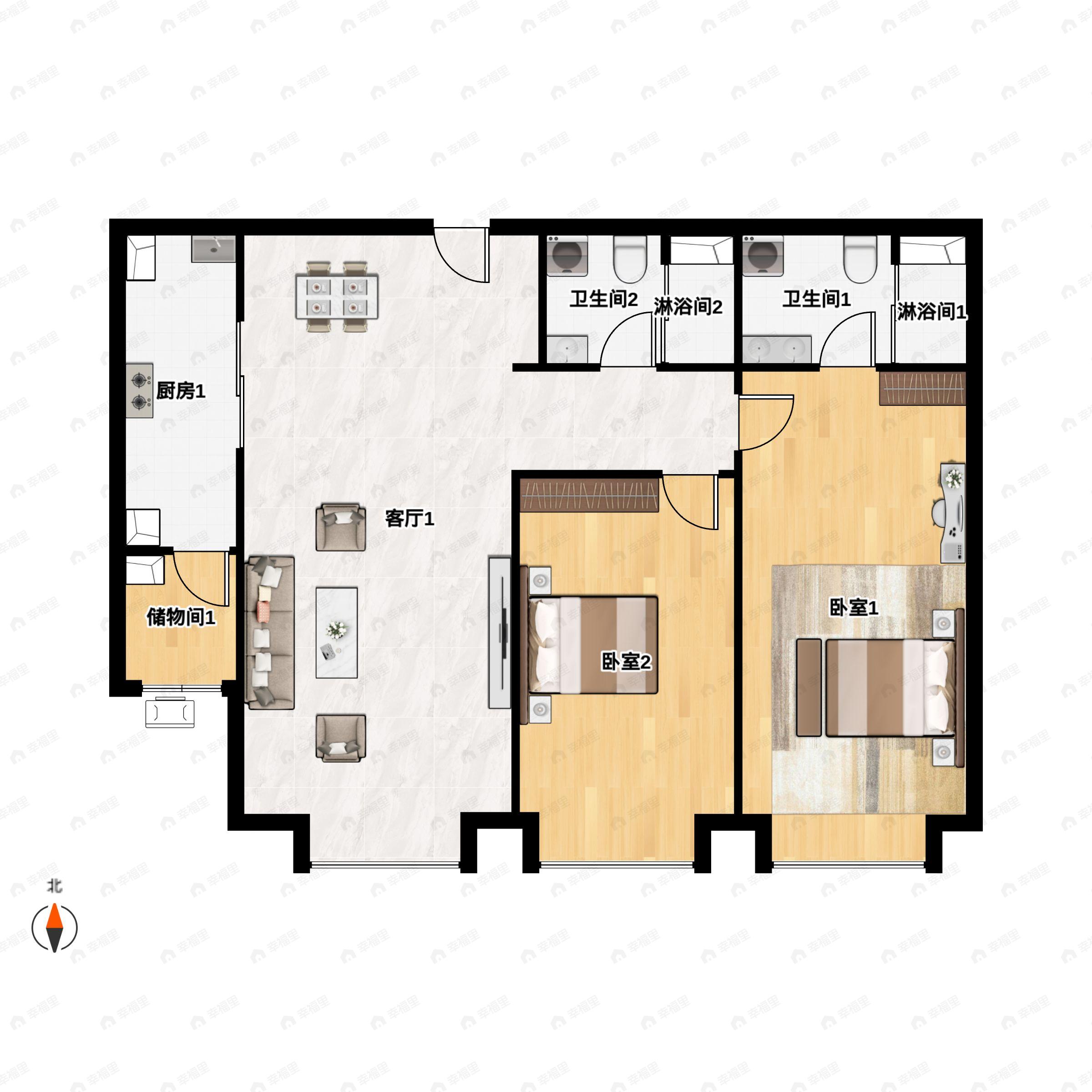 万科大都会2室2厅2卫户型图