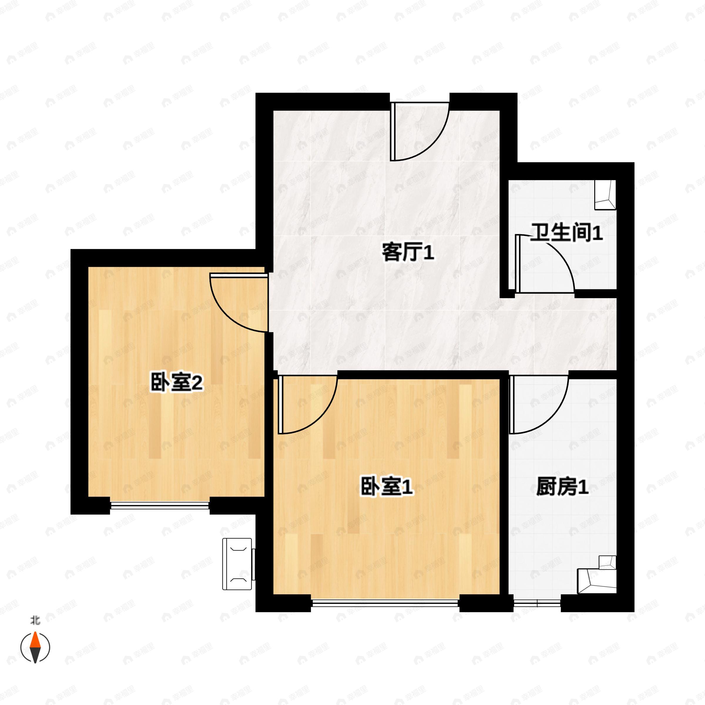 2室2厅1卫建面58平户型图