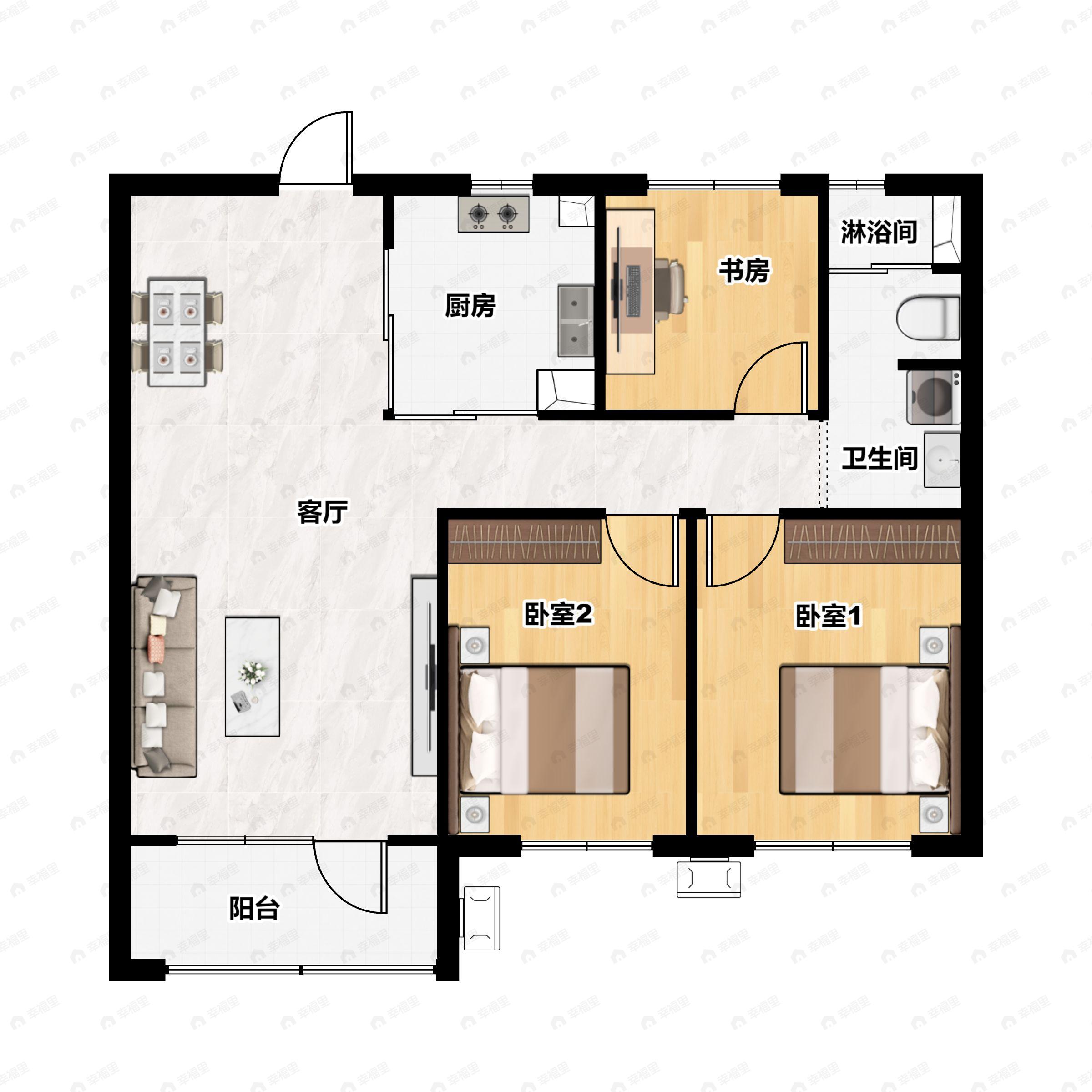 3室2厅1卫建面105平户型图