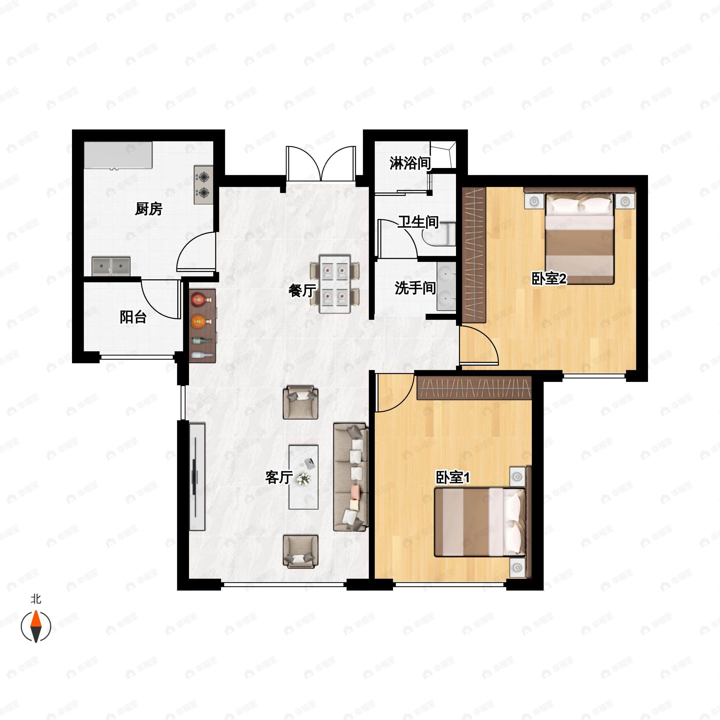2室2厅1卫建面104平户型图