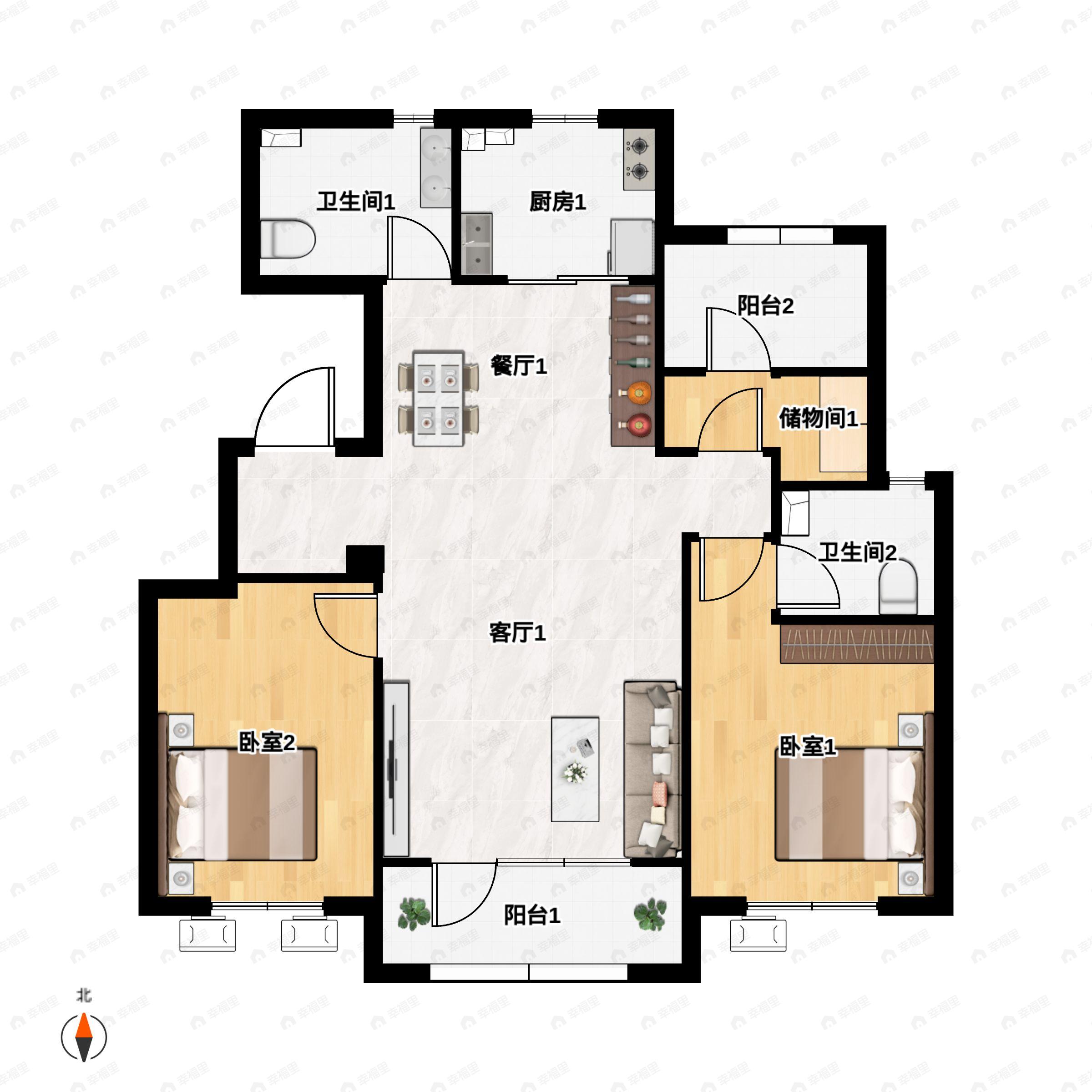 3室2厅2卫建面105平户型图