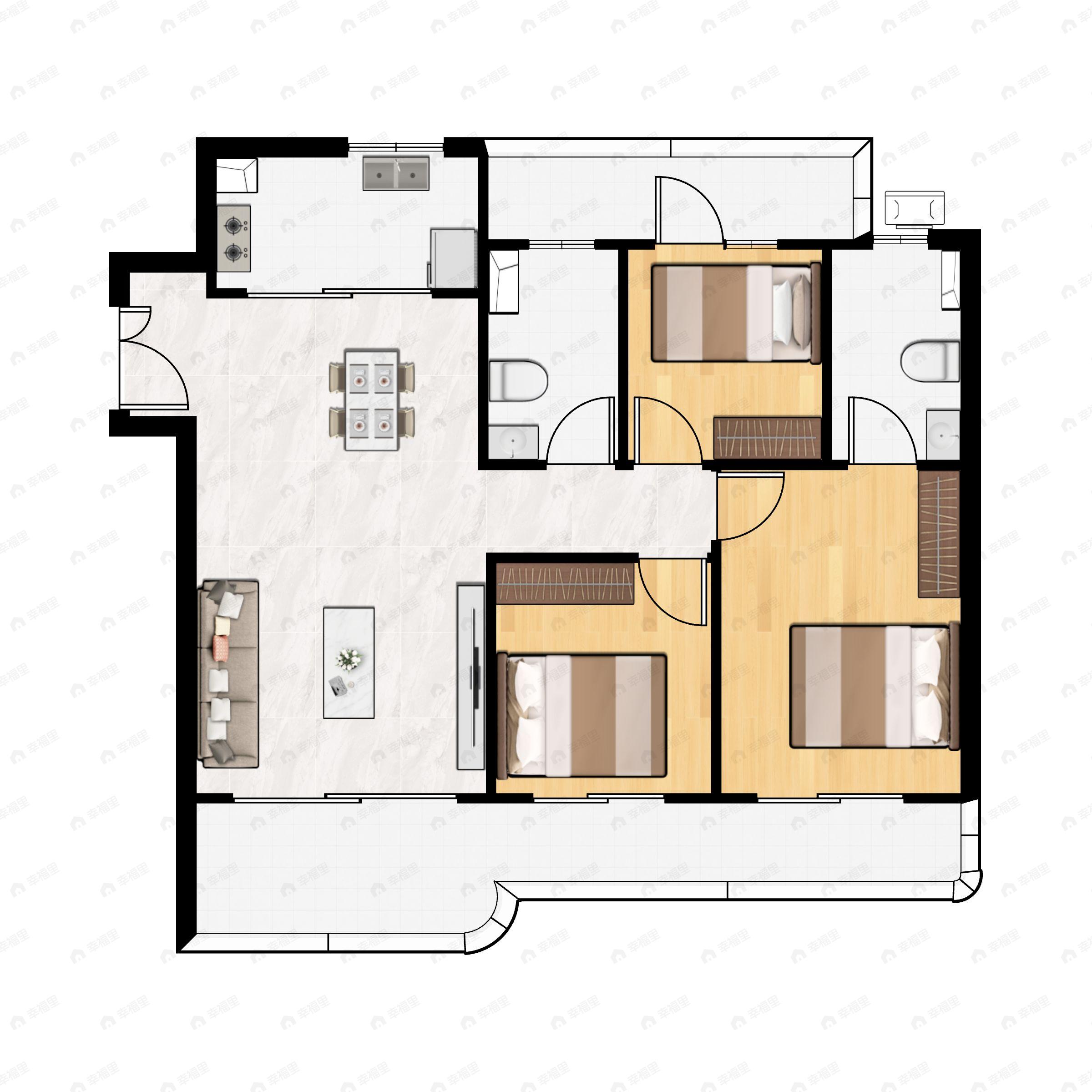 3室2厅2卫建面125平户型图