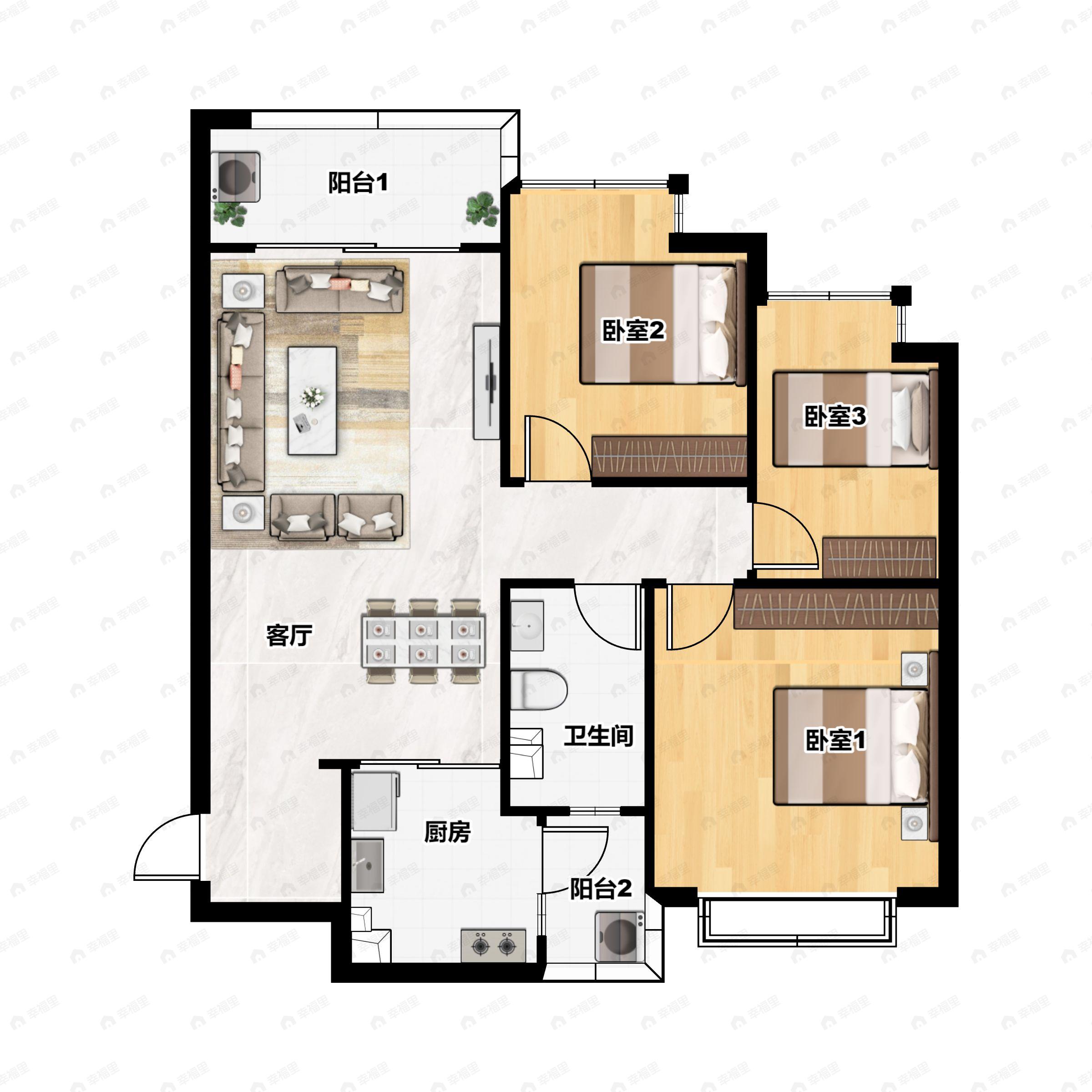 3室2厅1卫建面97平户型图
