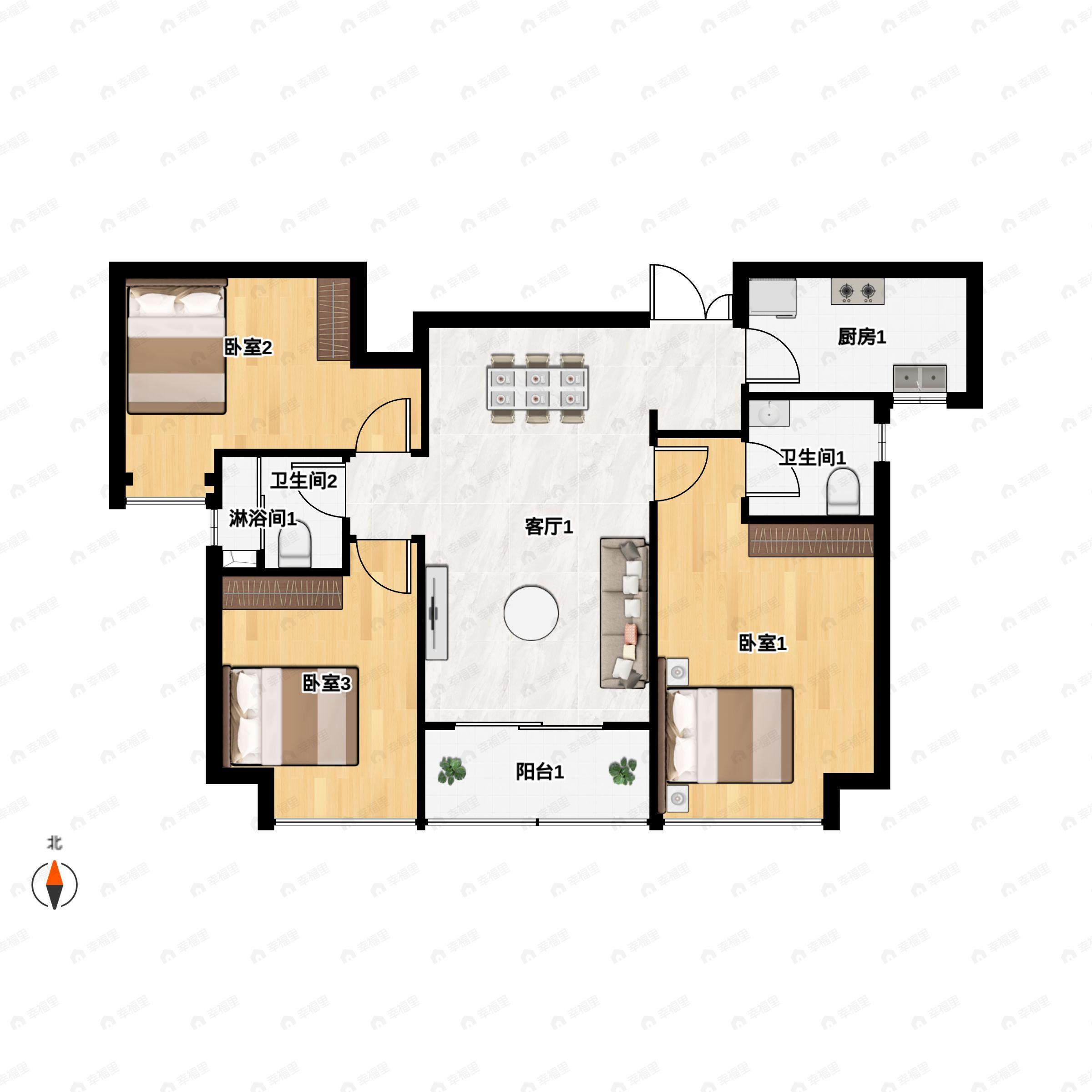 3室2厅2卫建面117平户型图