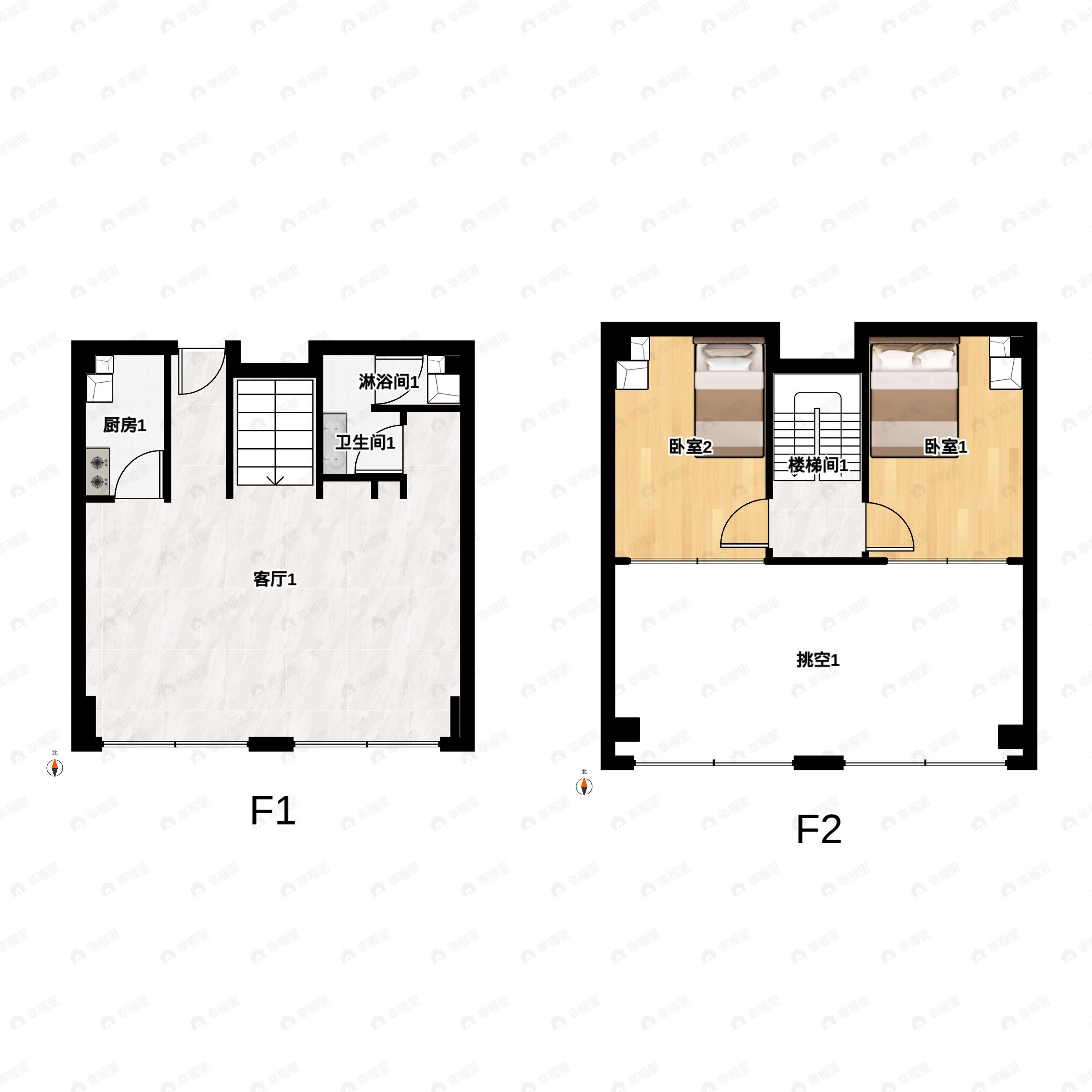 2室2厅1卫建面38平户型图