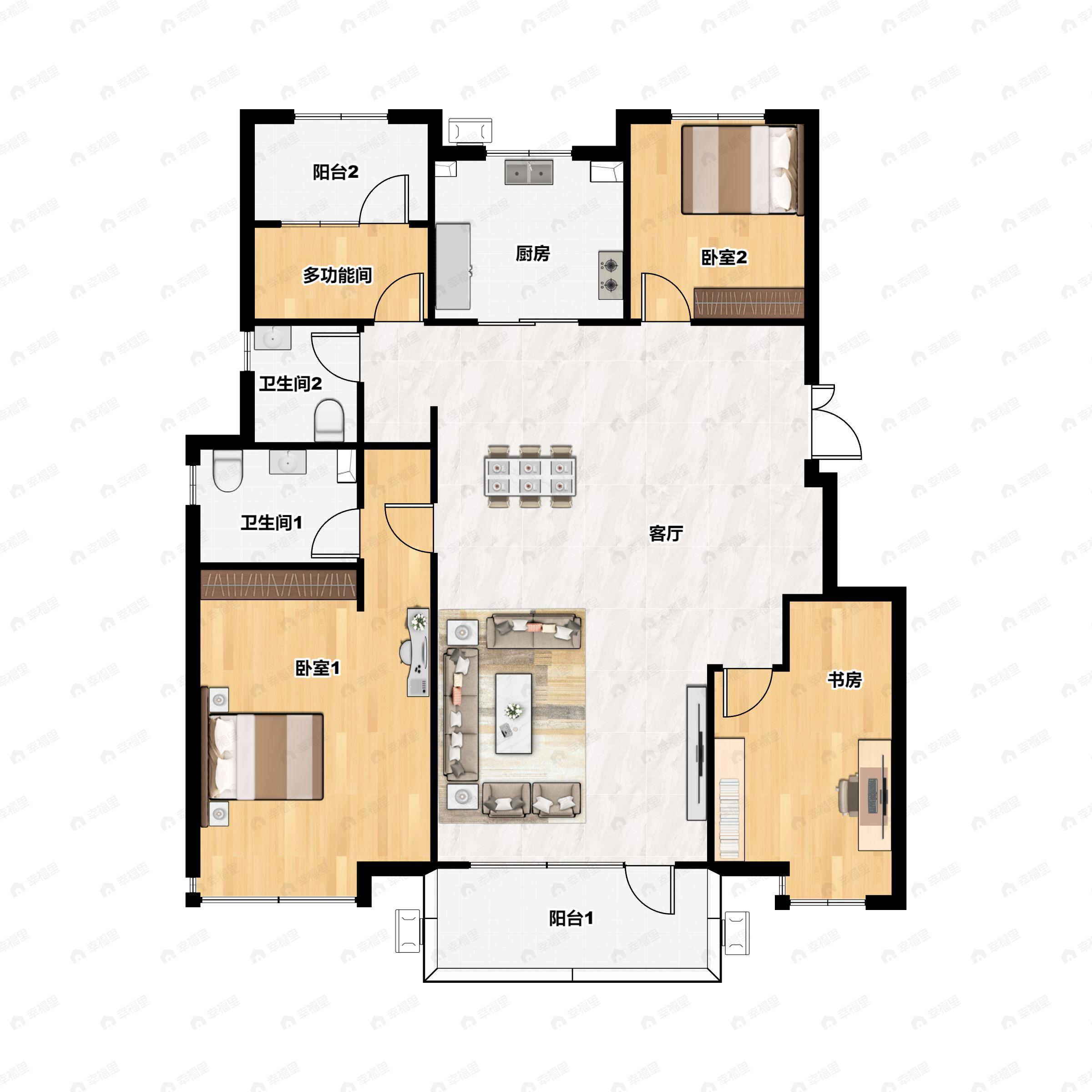 4室2厅2卫建面141平北|南户型图