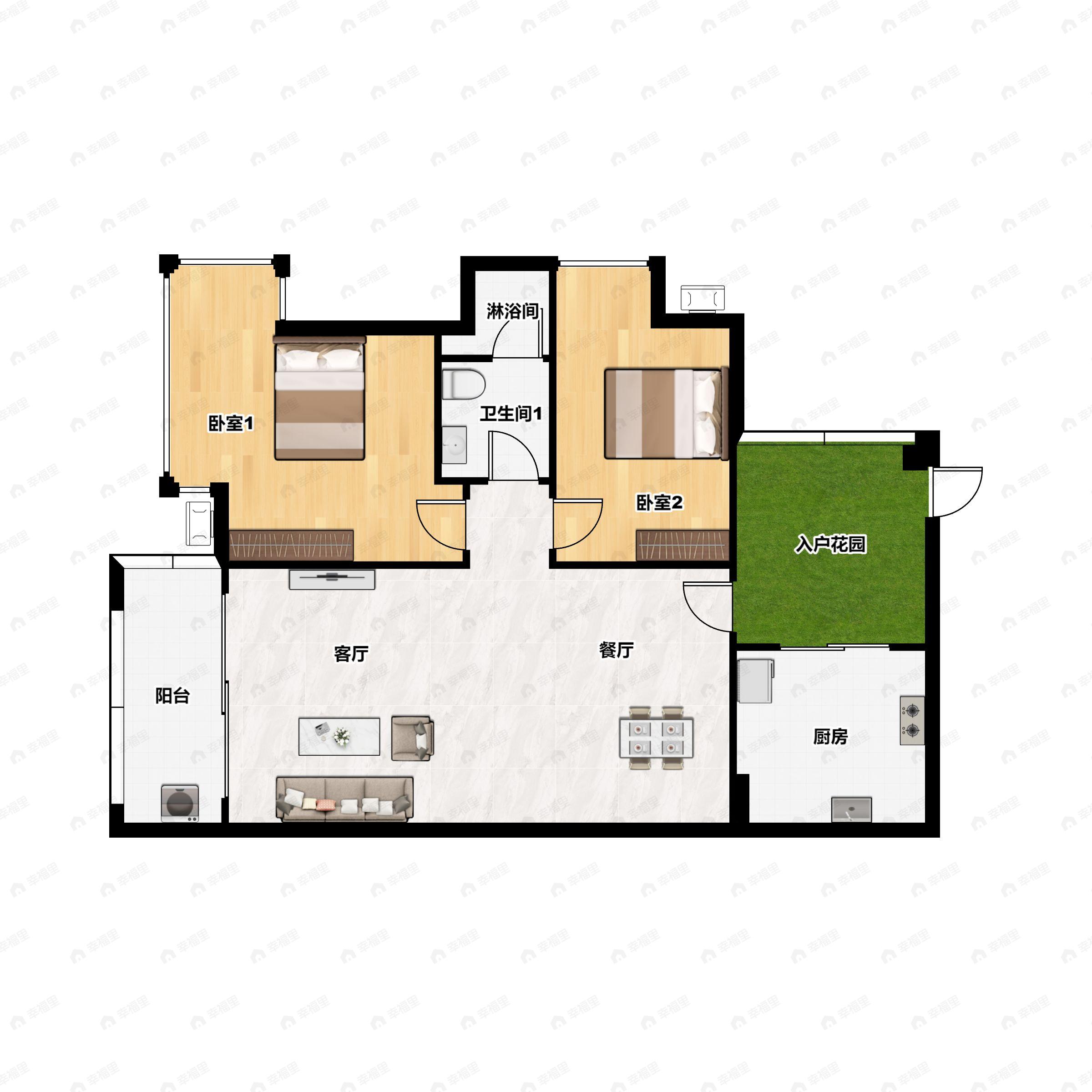 珠岛花园金湾明珠2室2厅1卫户型图