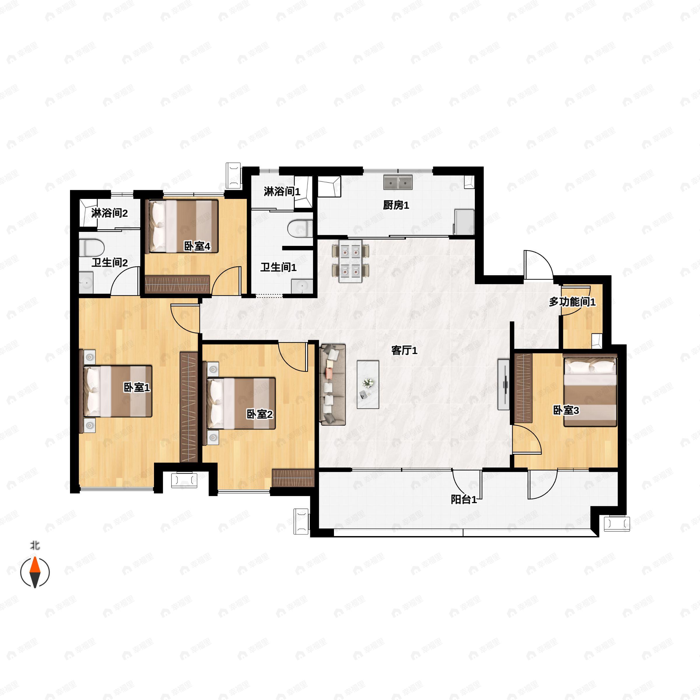 4室2厅2卫建面168平南|北户型图