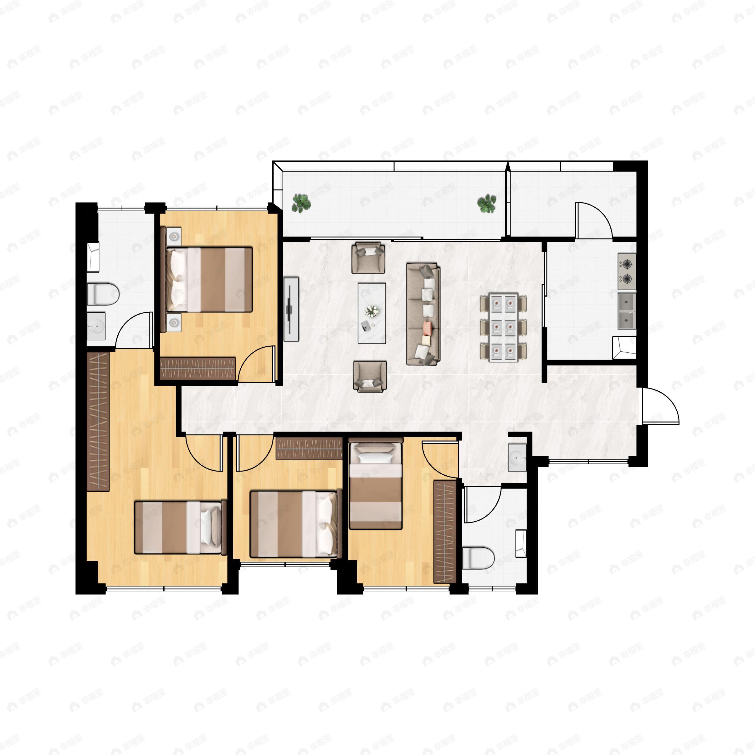 4室2厅2卫建面138平南户型图