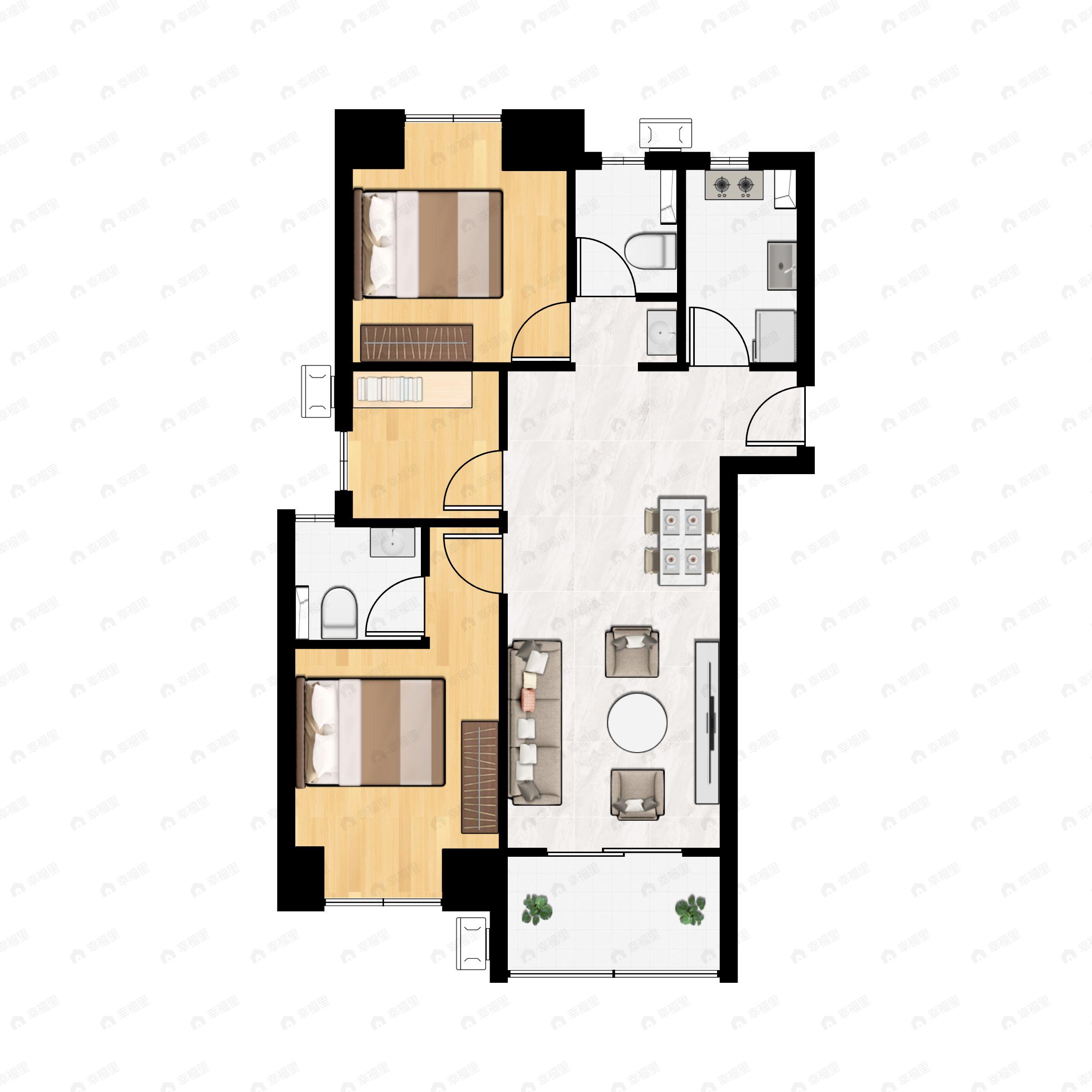 3室2厅2卫建面103m²北|南户型图