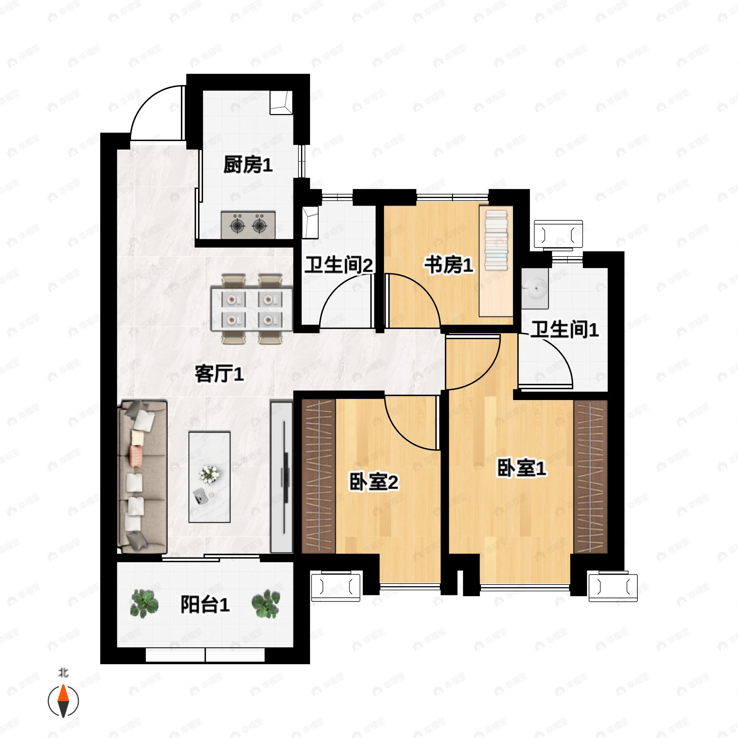 3室2厅2卫建面92平undefined户型图