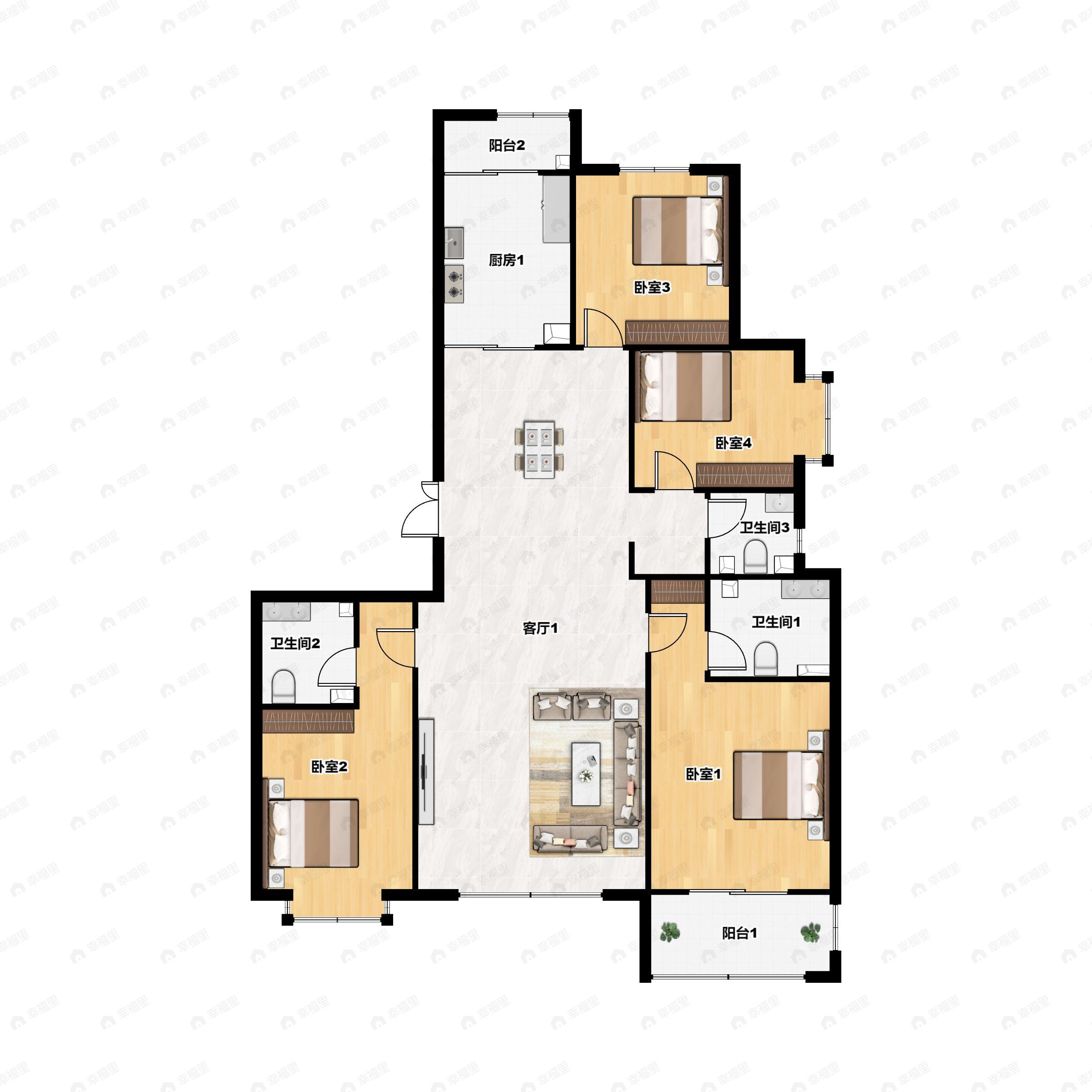 4室2厅3卫建面187平南户型图