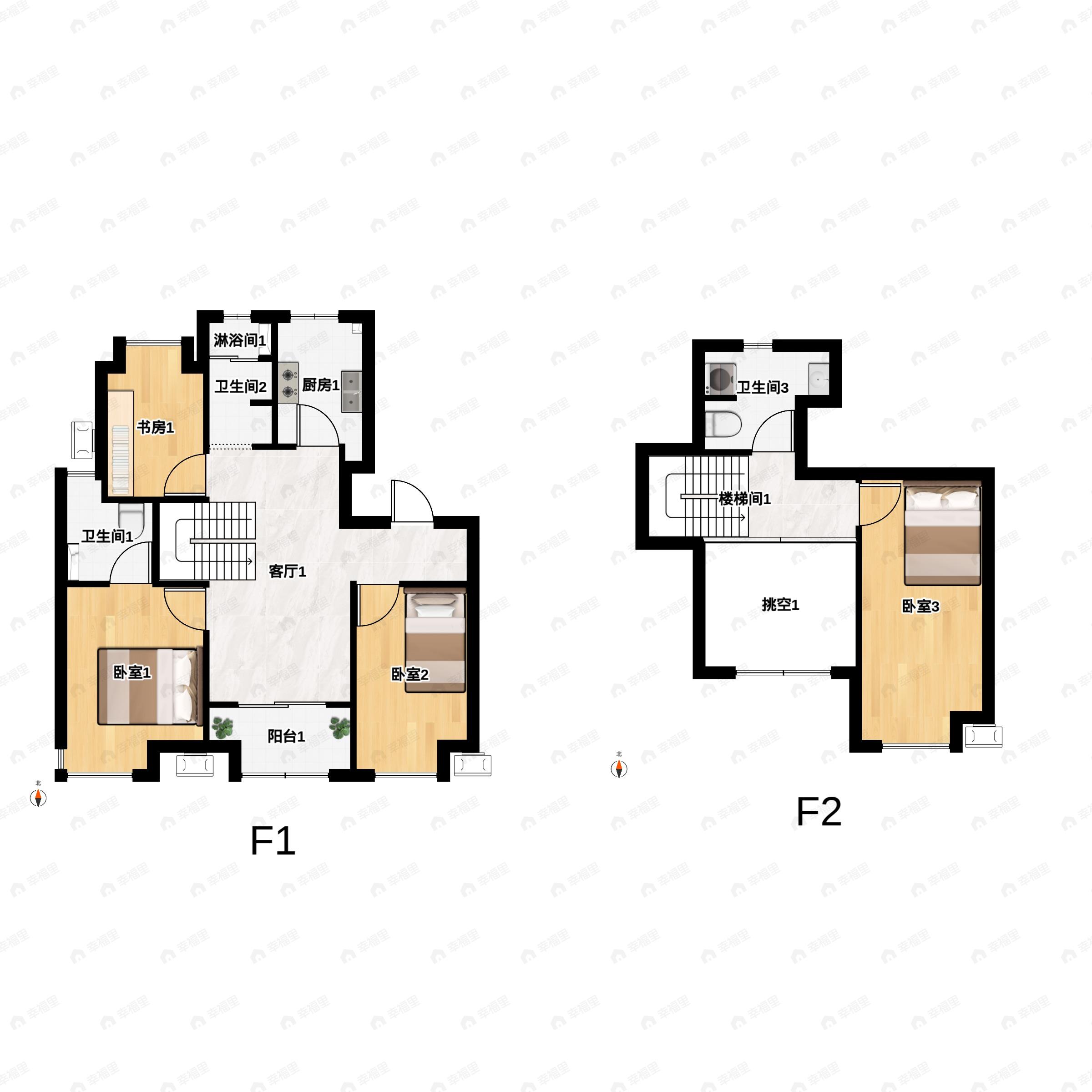 4室2厅3卫建面128平户型图