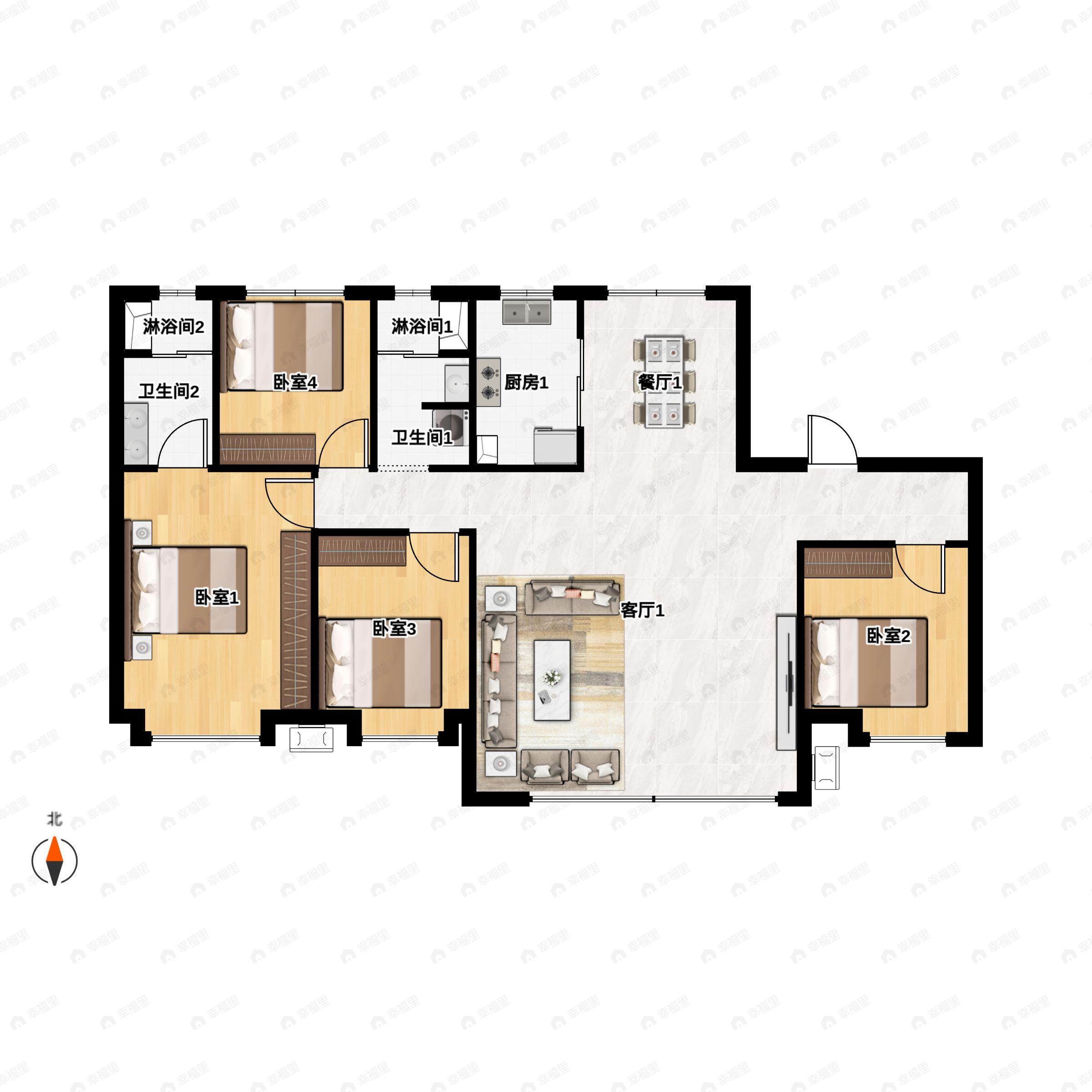 4室2厅2卫建面149平南户型图