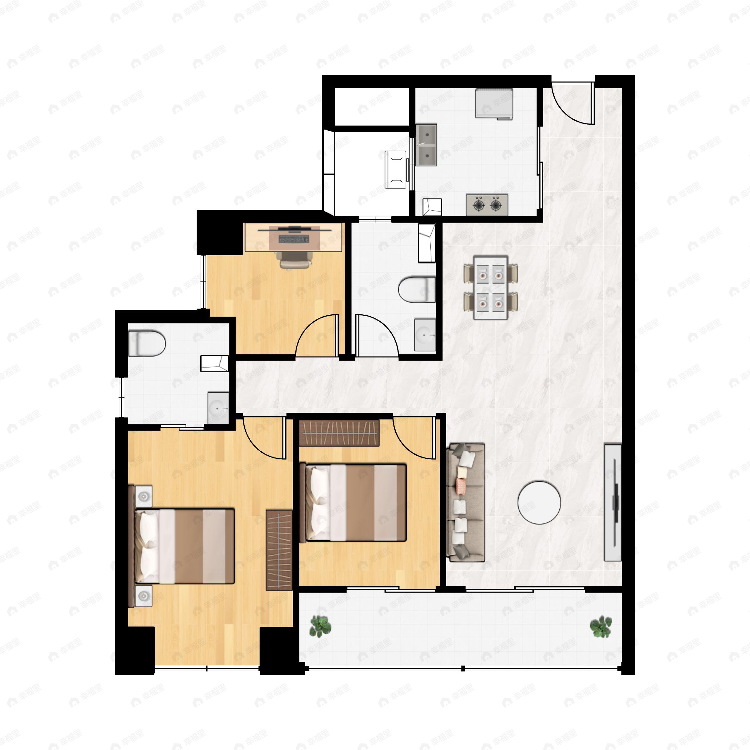 3室2厅2卫建面115平北|南户型图