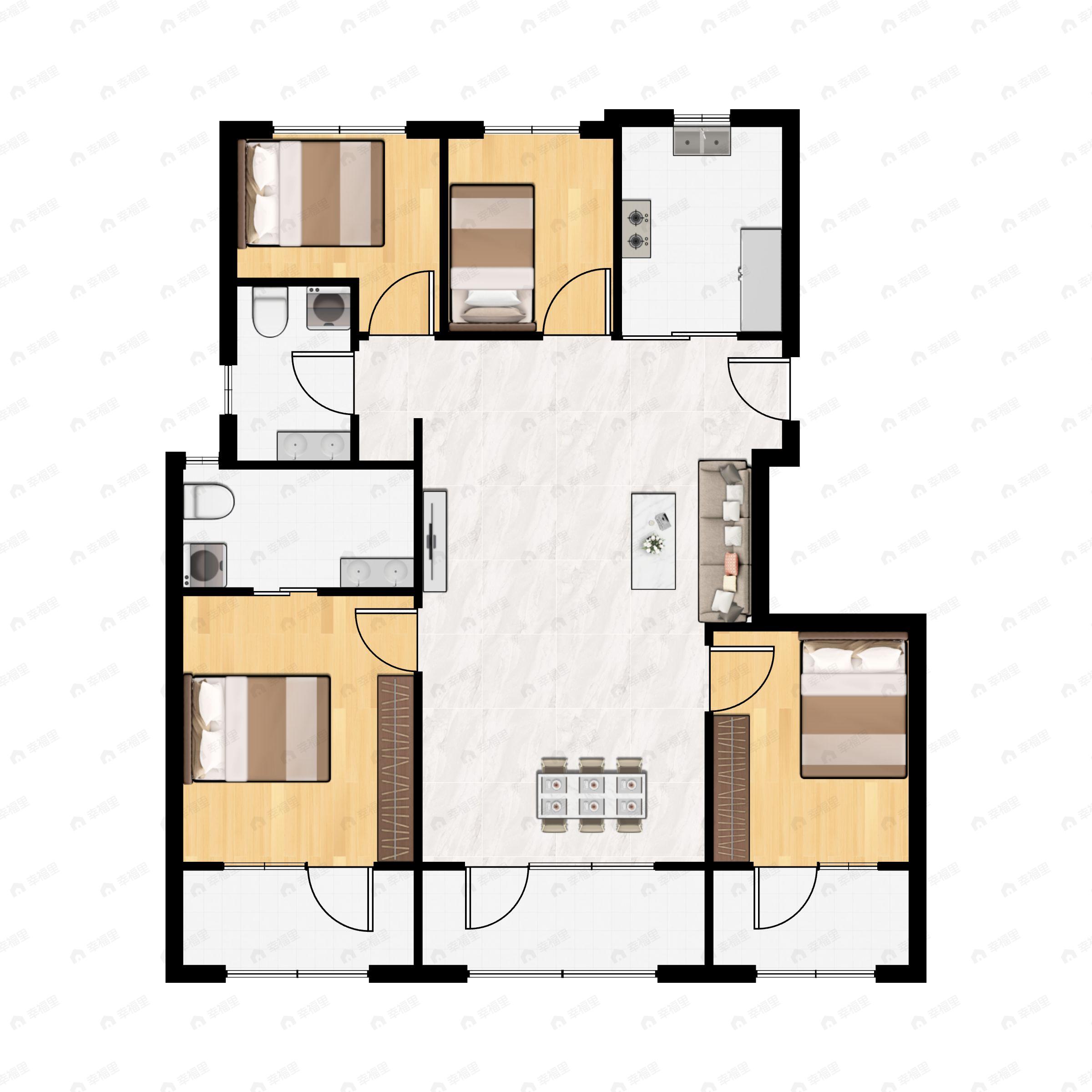 4室2厅2卫建面137平南|北户型图