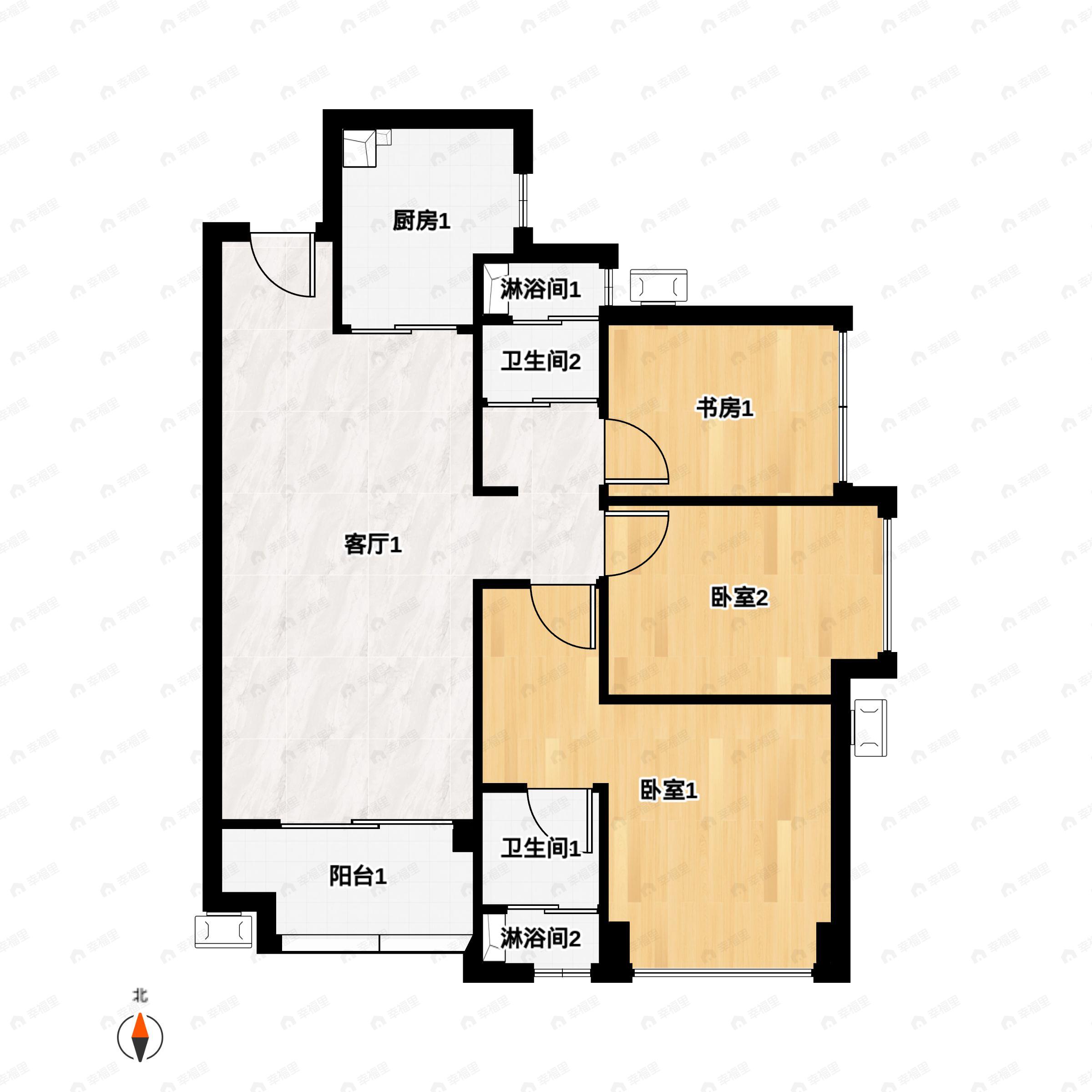 2室2厅2卫建面89平户型图