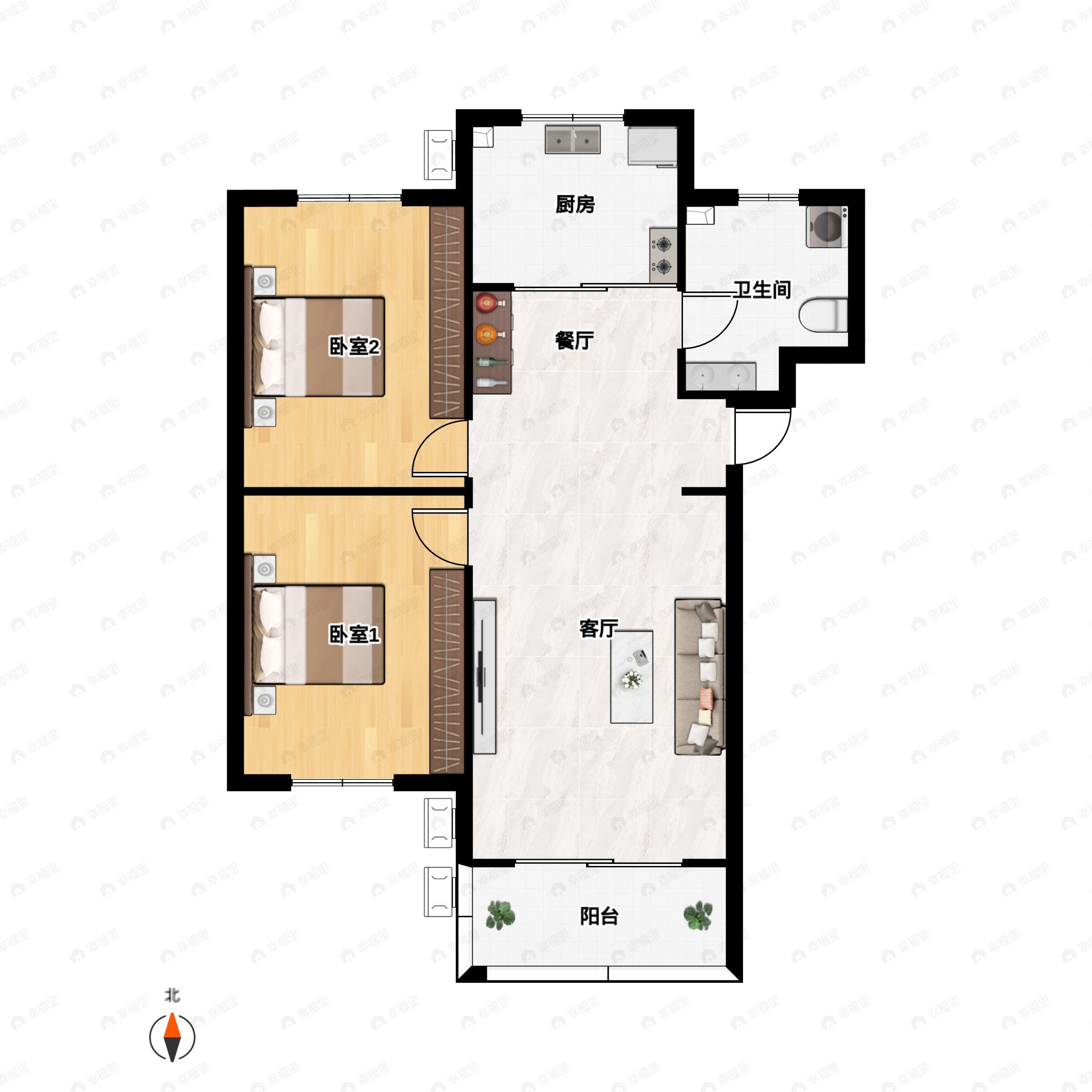 翠湖院子2室2厅1卫户型图