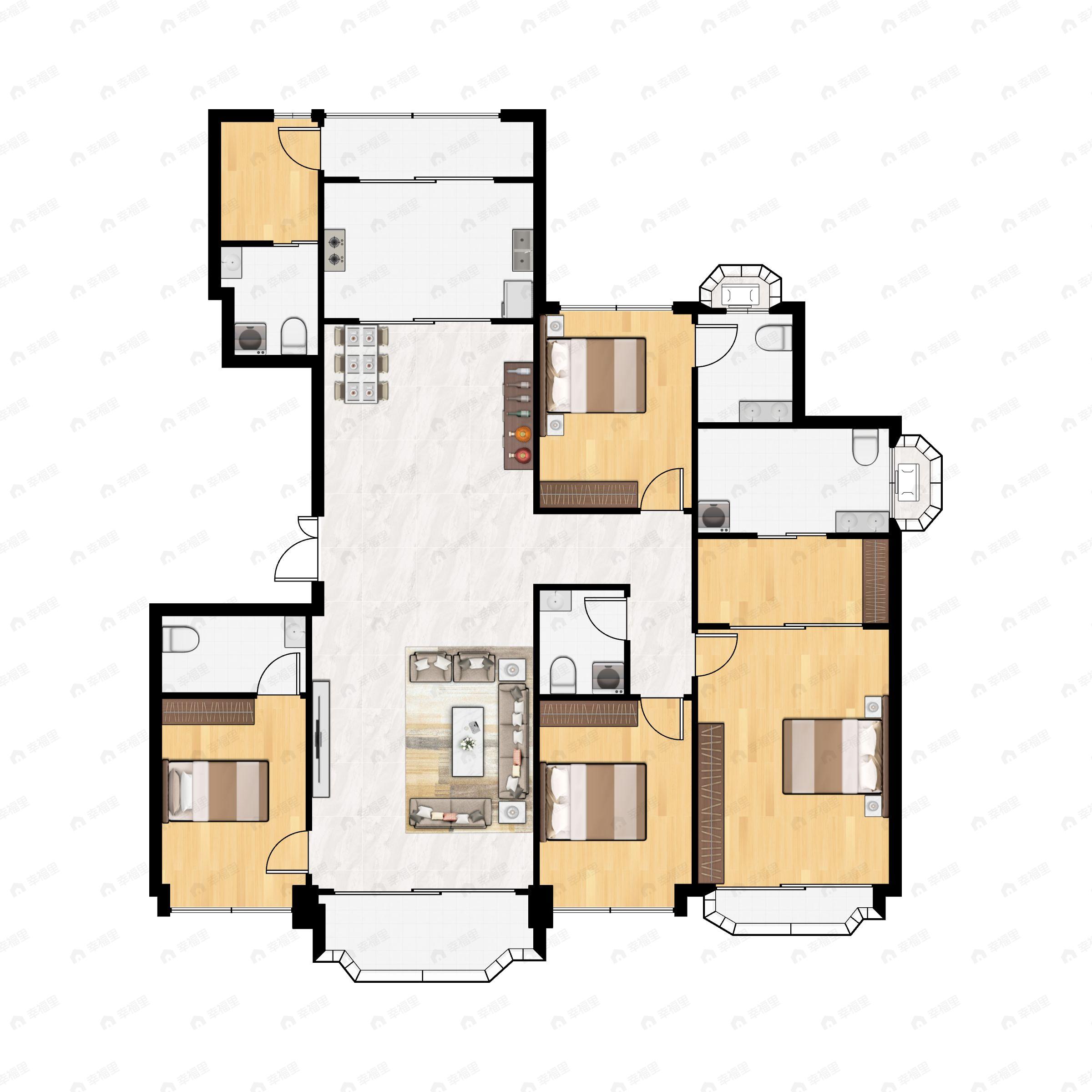 5室3厅5卫建面267平南户型图