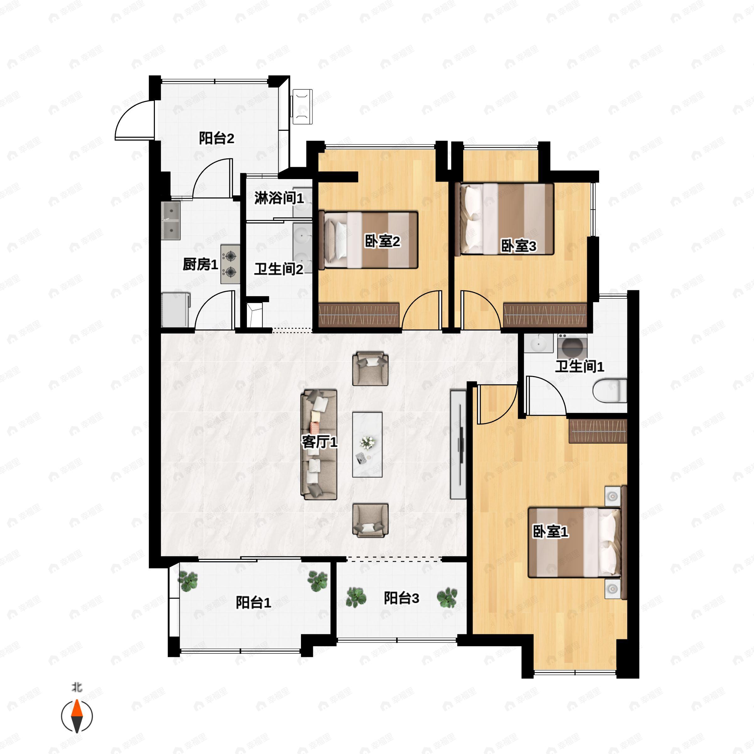 3室2厅2卫建面130平户型图