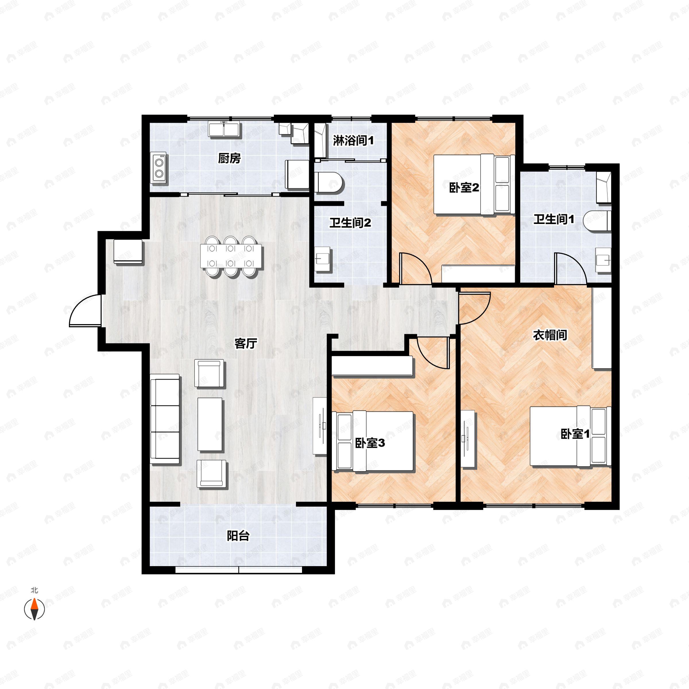 3室2厅2卫建面143平户型图
