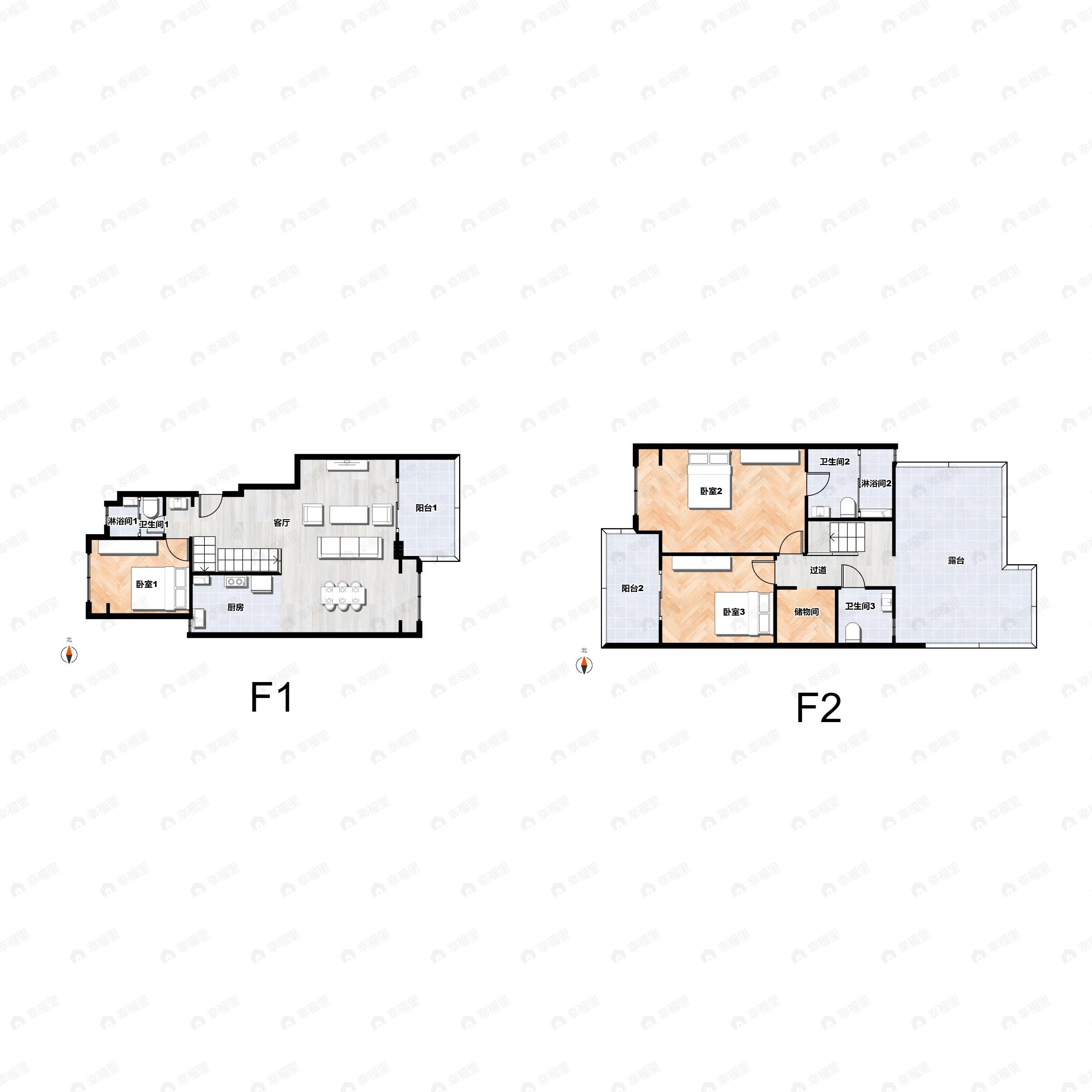 3室2厅3卫建面142平户型图