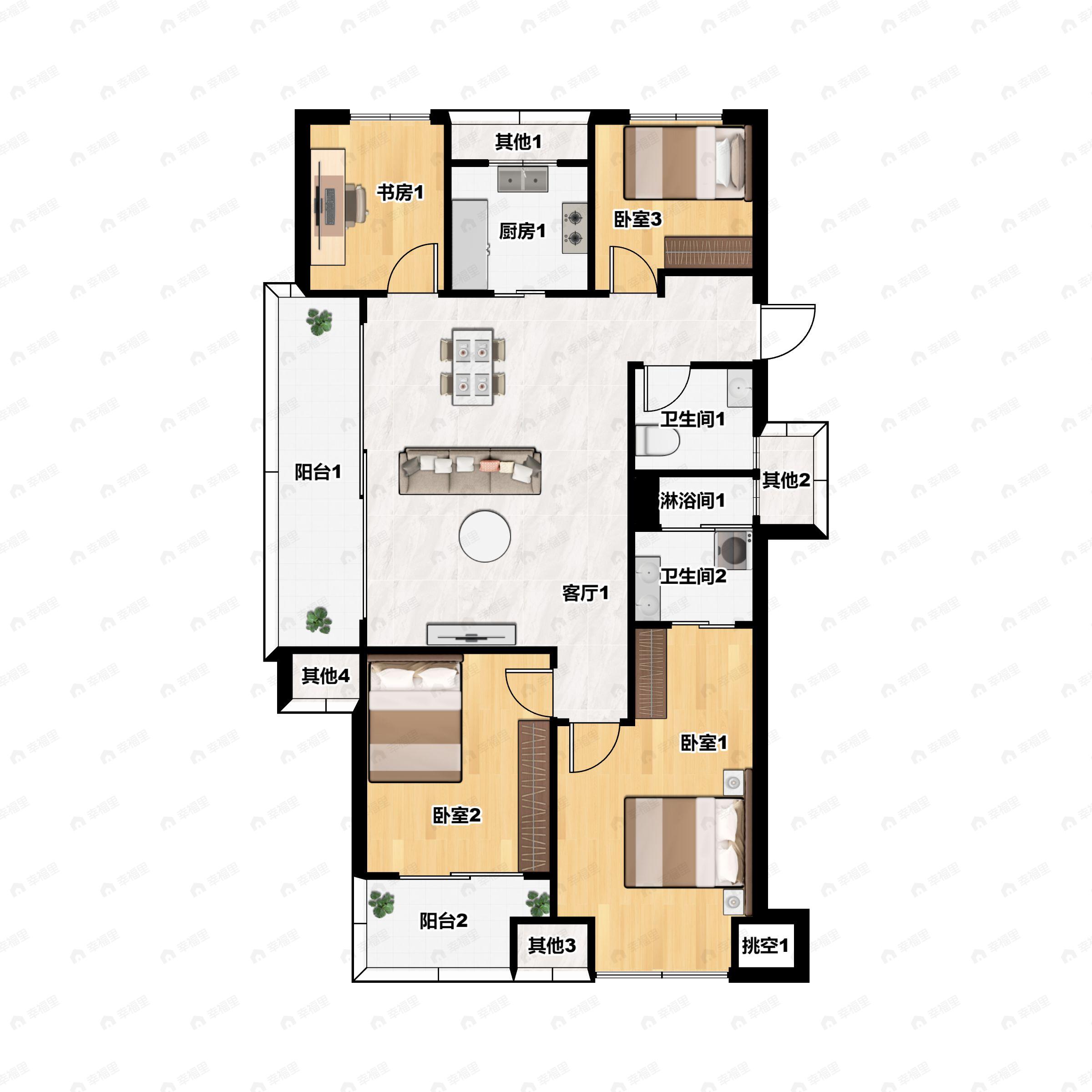4室2厅2卫建面118平户型图