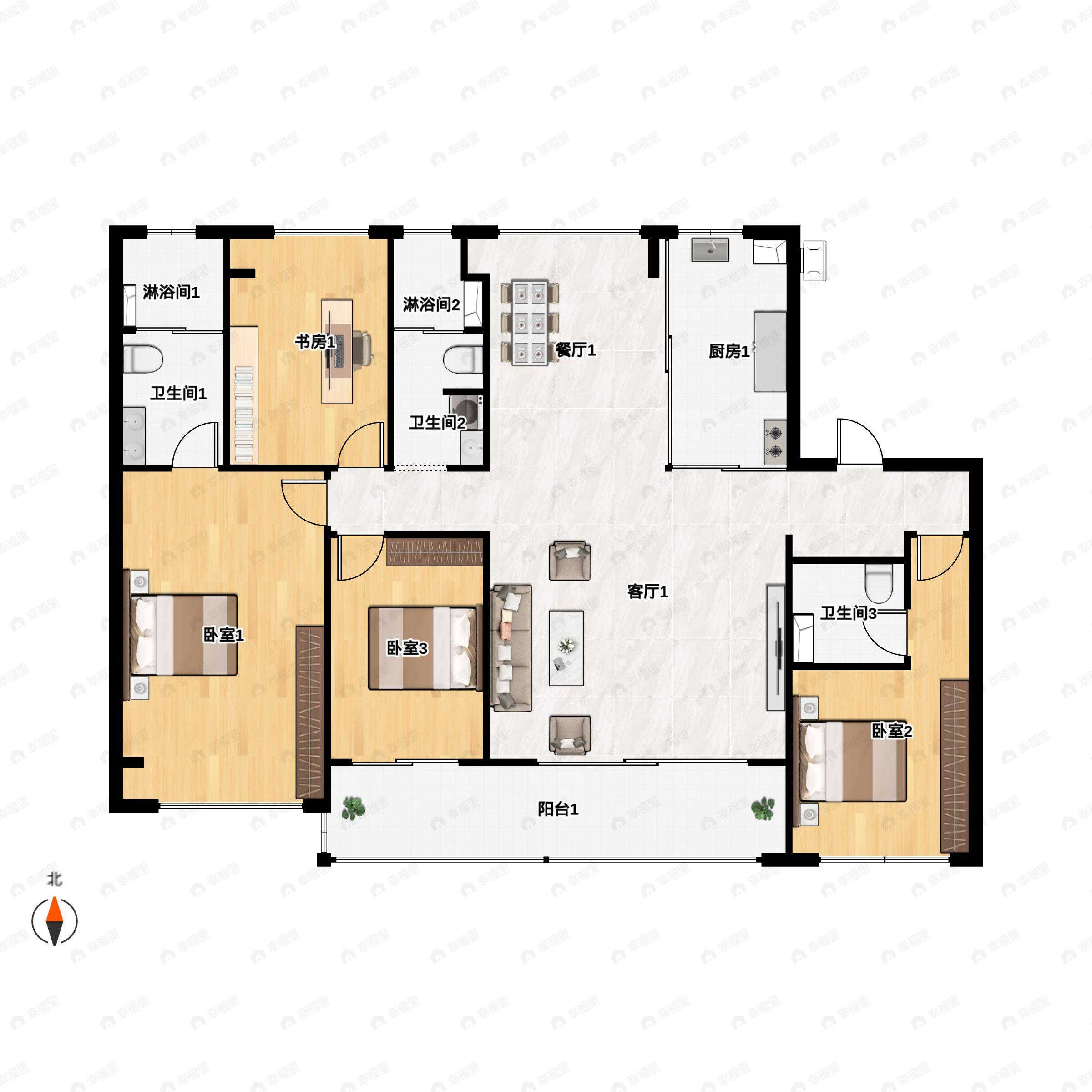 4室2厅3卫建面178平南户型图